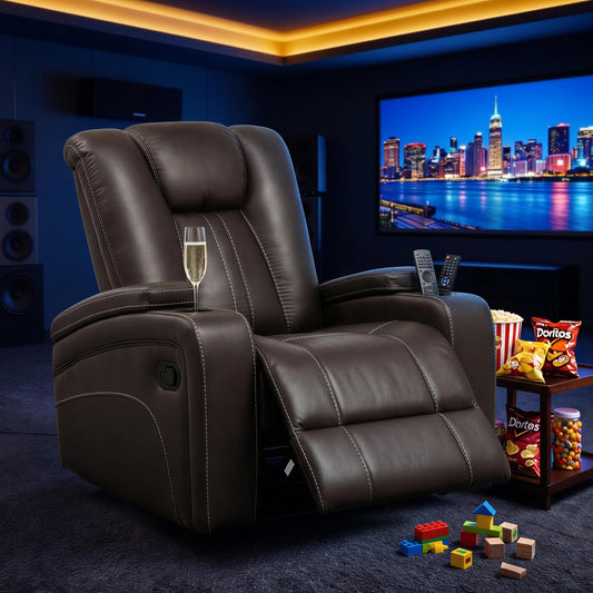 Oversized Recliner Chair, 3X Manual Recliner Single Home Theater Seating Sofa, RV Recliner Chair with Hidden Armrest Storage, Reclining Chair with 2 Cup Holders for Living Room (Brown, Microfiber)