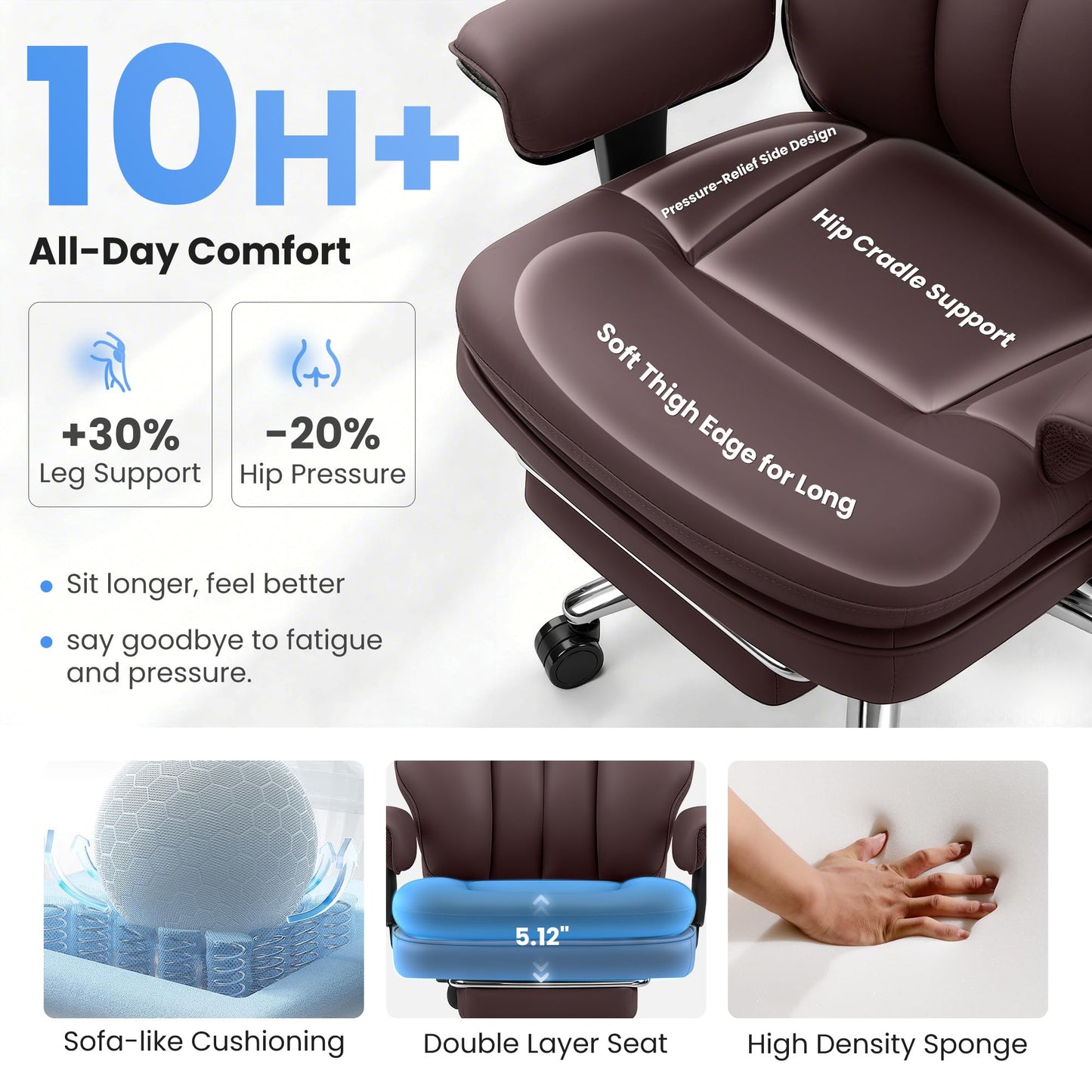 BestGlory Office Desk Chair with Inflatable Lumbar Support, Ergonomic Office Chair [Upgraded Double-Layer Cushion & Footrest], 400 LBS Big and Tall Computer Desk Chair for Home Office Gaming, Coffee