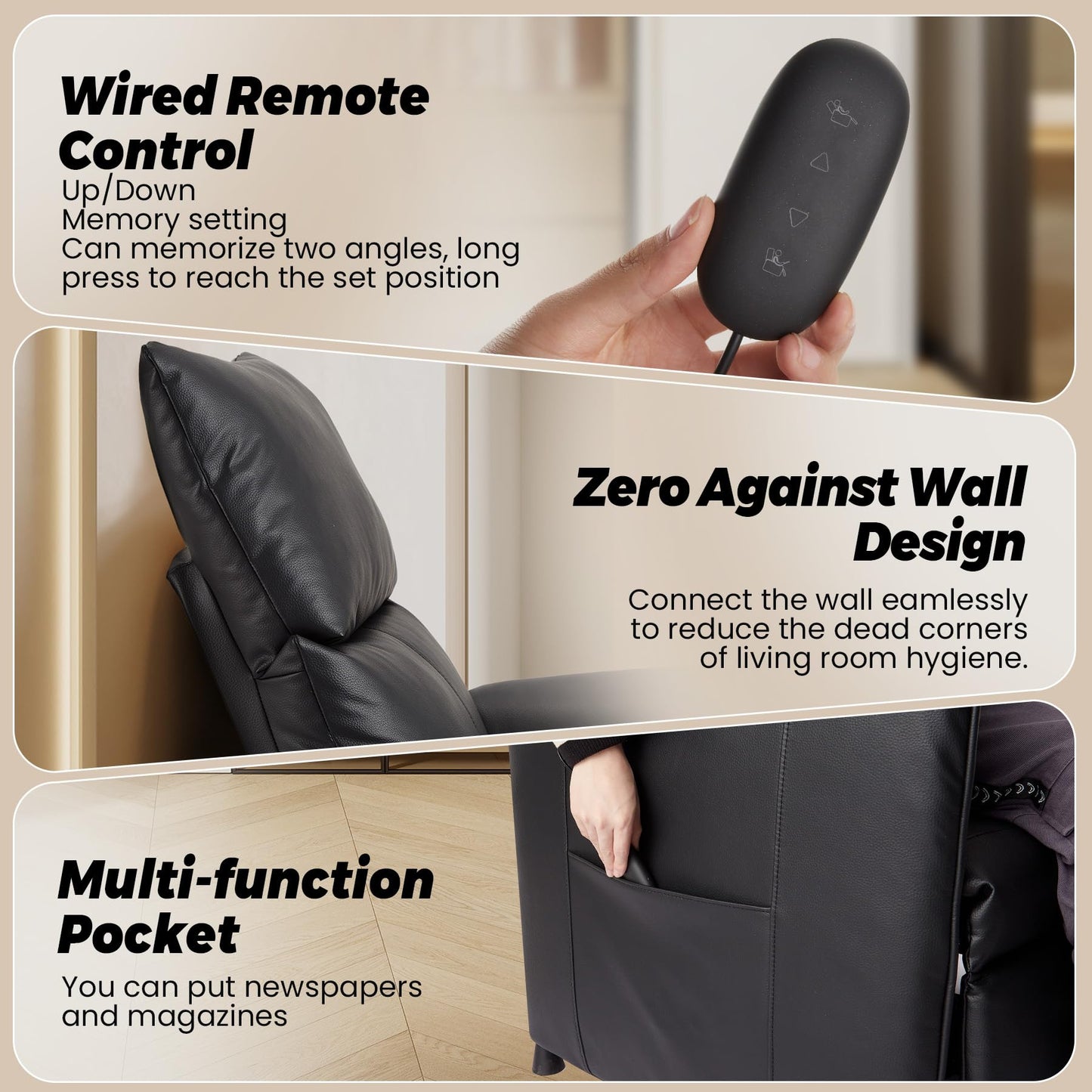 Garvee Elertric Recliner Chair with Memory Function PU Leather, Adjustable Single Recliners Sofa with Remote Control for Adults, Home Theater Seating &Armchair for Living Room/Office