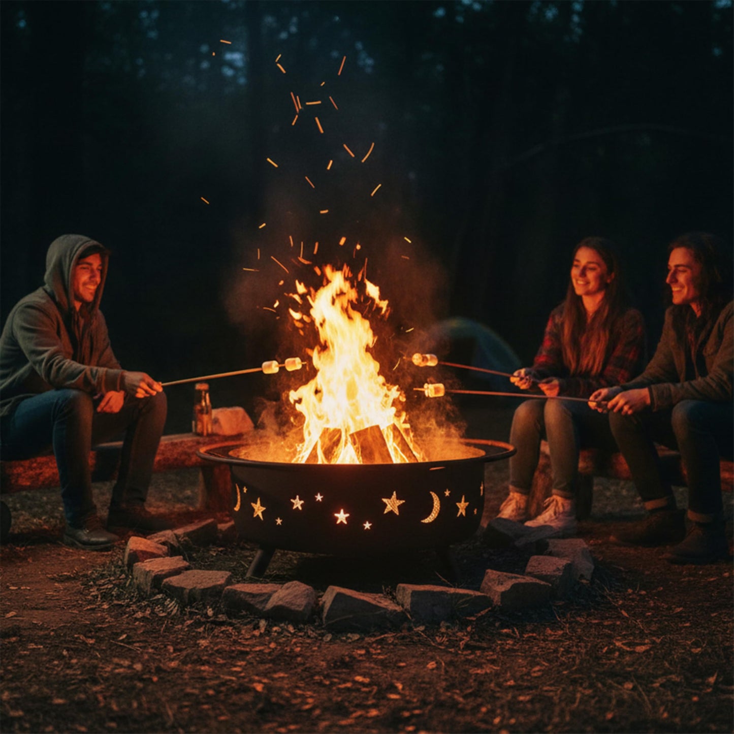 Sunnydaze Cosmic 42-Inch Large Outdoor Fire Pit - Wood-Burning Firepit for Outside Patio, Backyard, Deck - Steel - Wood Grate, Spark Screen, and Fireplace Poker Included - Bronze - 34” Bowl Diameter