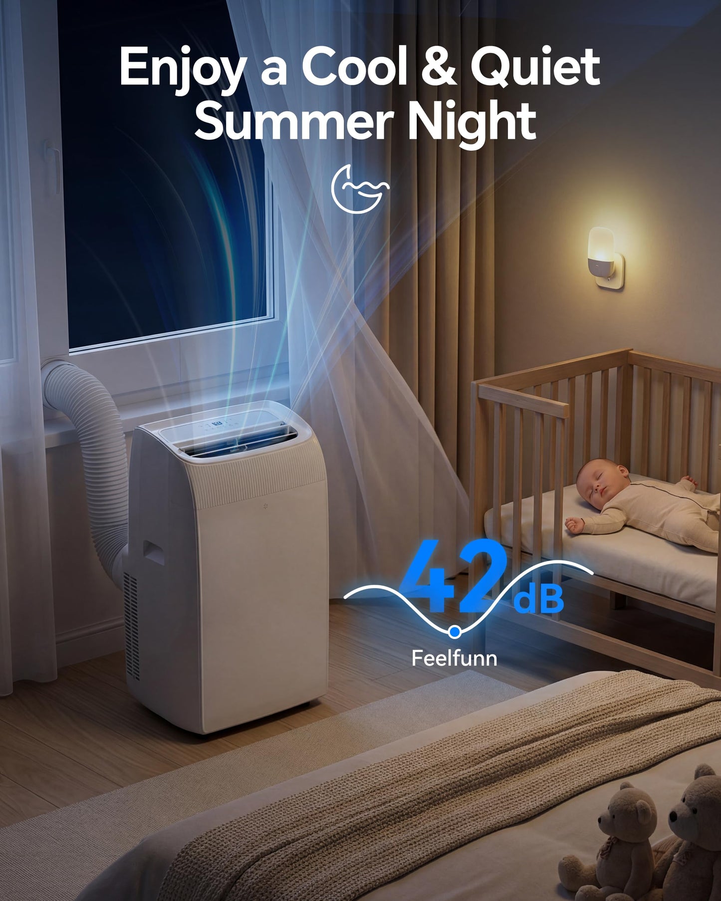 Feelfunn 14,000 BTU Portable Air Conditioner - Multi-Function Portable AC Unit Cools Up to 700 Sq. Ft., with Ultra-Quiet(42db), Auto Swing, 24H Timer, AC Unit for Bedroom, Dorm, Apartment