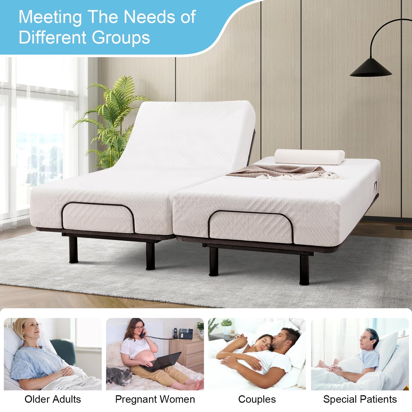 MUUEGM Adjustable Bed Frame Base Twin XL Massage,Wireless Remote Control,Ergonomic Electric Head and Foot Incline,Zero Gravity,Anti-Snore,USB Ports,Easy Assembly,Under-Bed Nightlight,Memory Pre-Sets