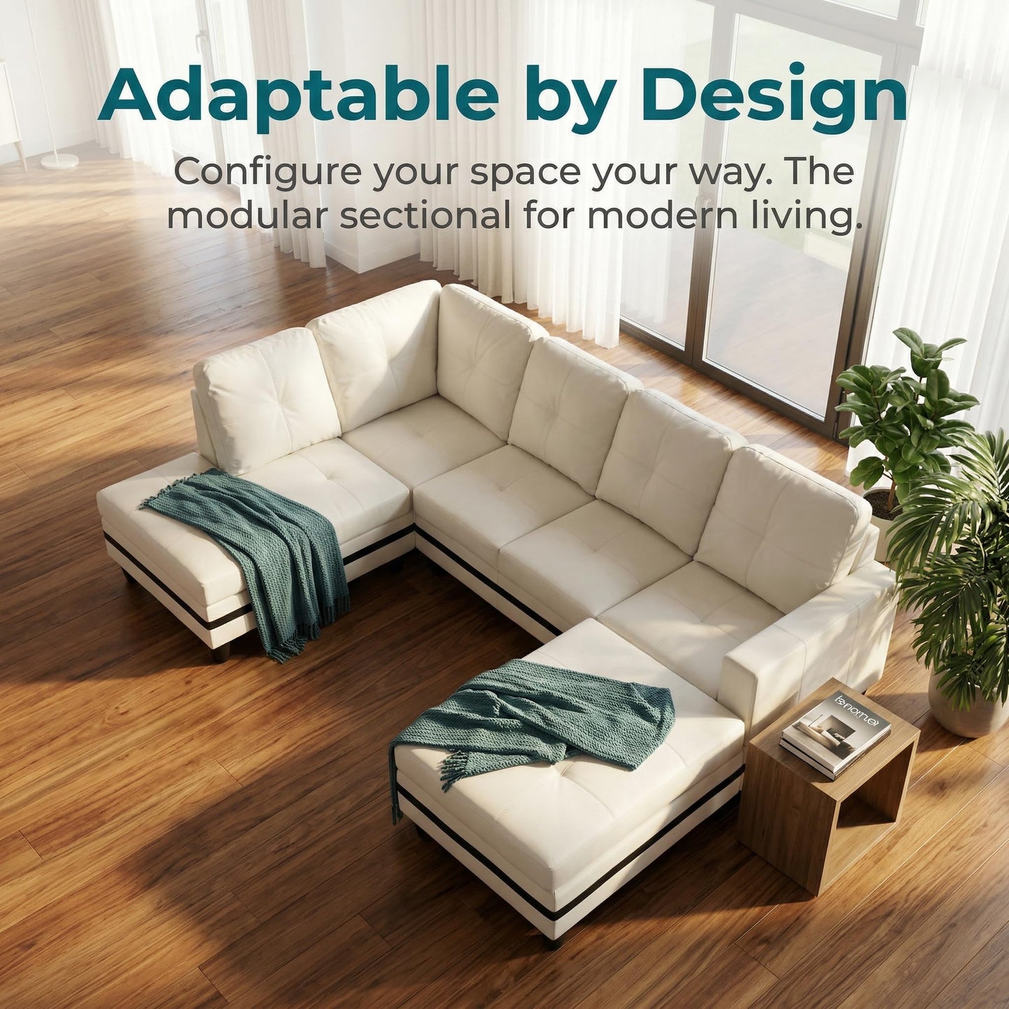 NicBex Sectional Couch 3 Pieces Sofa Set, L-Shaped Modular Couches for Living Room, Furniture Sets with Lounge Chaise & Storage Ottoman, Multi-Scene Use for Apartment & Office, White+Black
