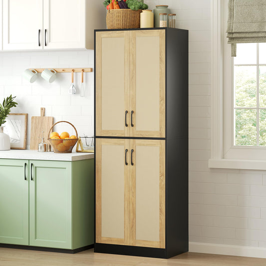 JASIWAY Rattan Pantry Cabinet, 67" Tall Kitchen Storage Cabinet with Doors