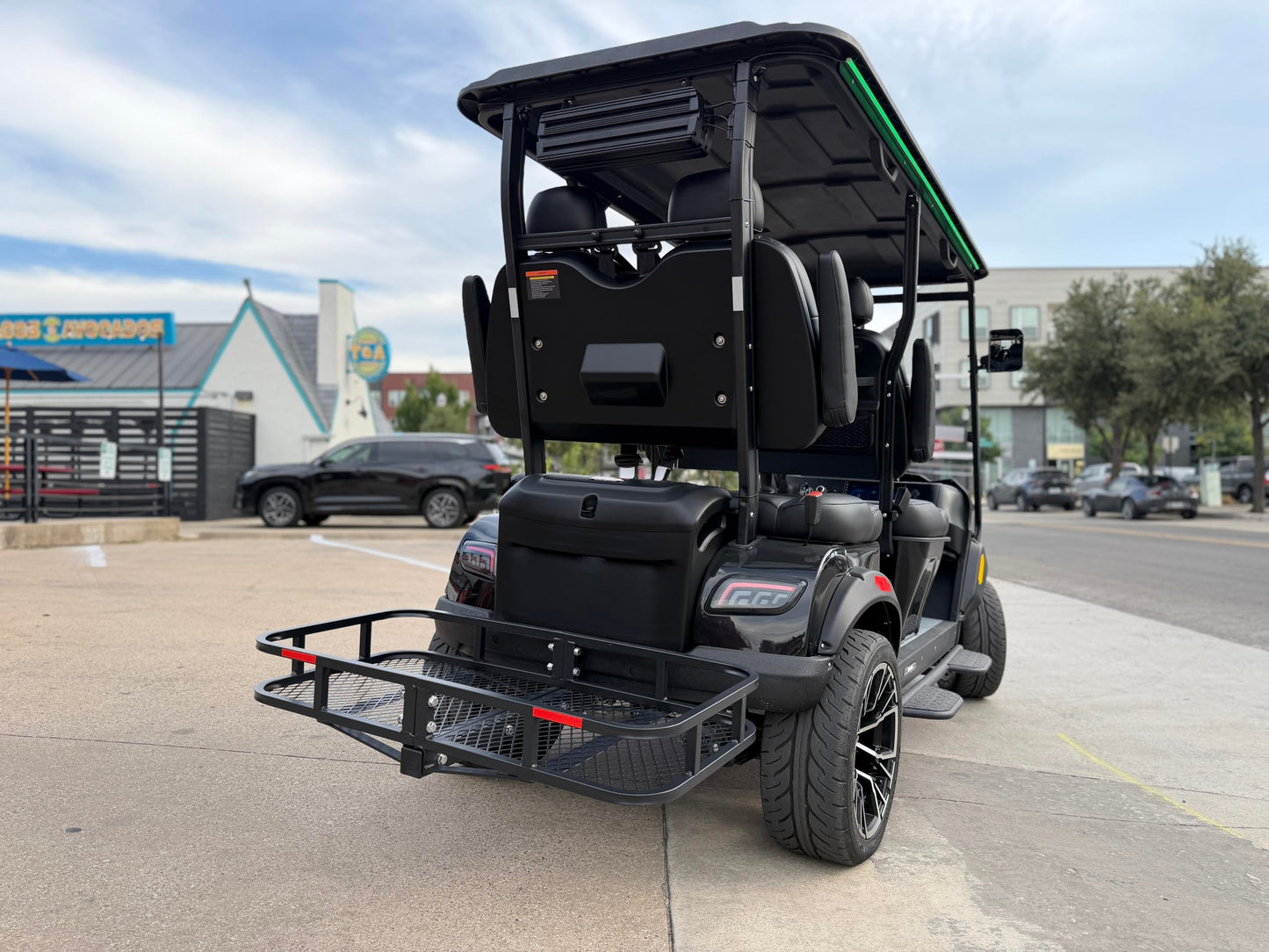 Universal Rear Cargo Carrier – Heavy-Duty Golf Cart Hitch Mount Rack, 2" Receiver – Black Steel Utility Basket by Dr. Gooliu
