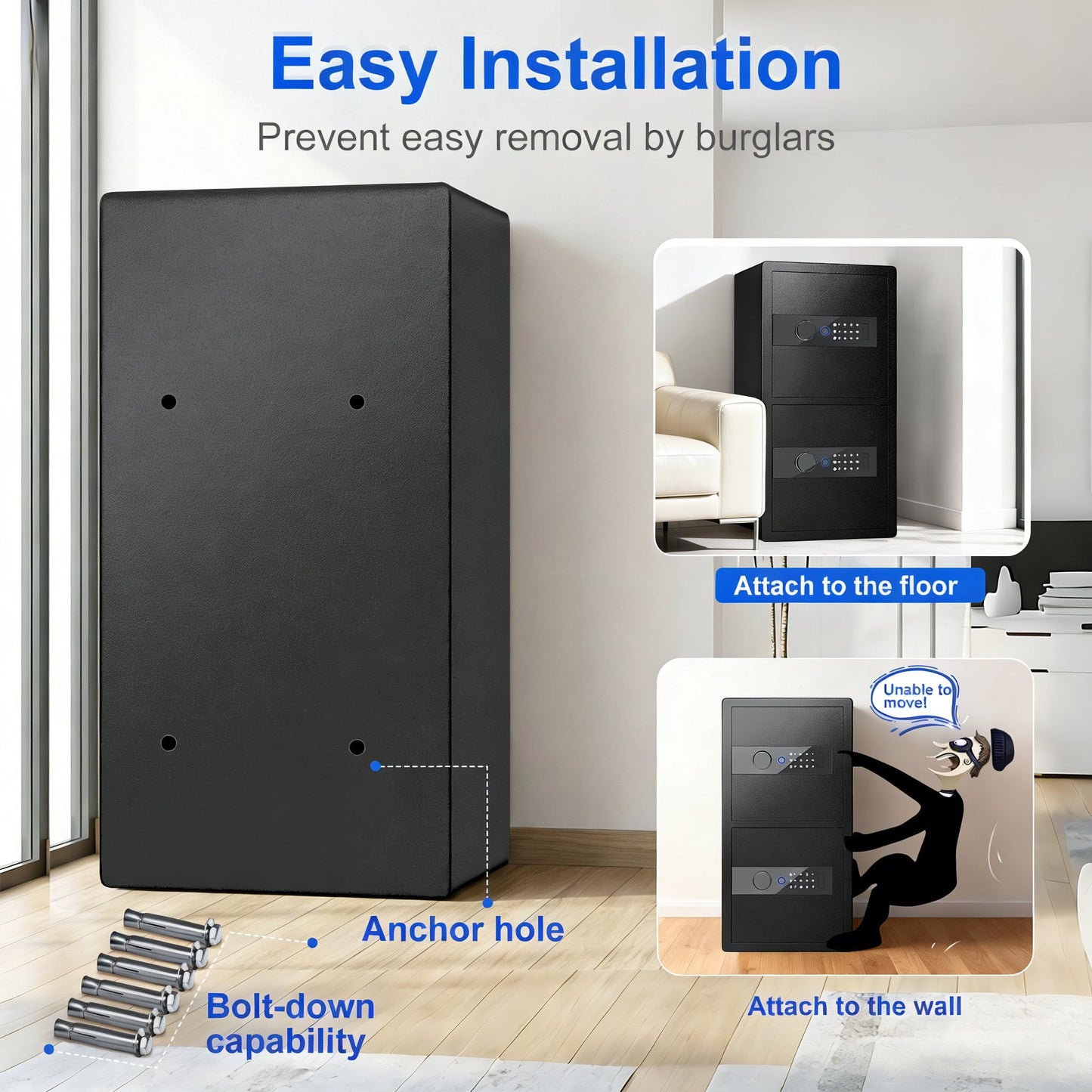 Riflewell 7.0 Cubic Ft Fireproof Waterproof Safe Box, Heavy Duty 2-Door Home Security Safe with Fingerprint Lock & Alarm System, Safe for Documents, Cash, Pistols and Valuables