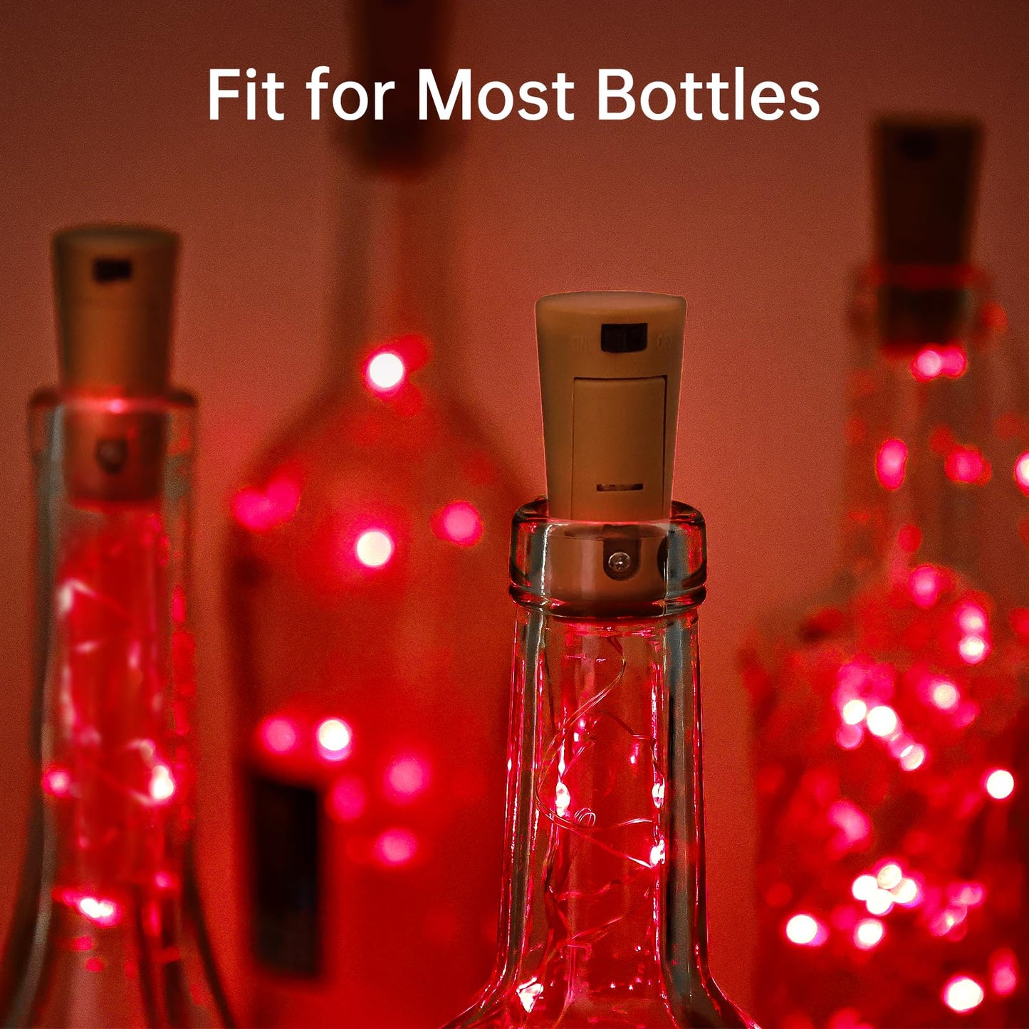 Aluan Wine Bottle Lights - 20 LED Cork Lights, Waterproof, Red, 10 Pack, Copper, Model BL00