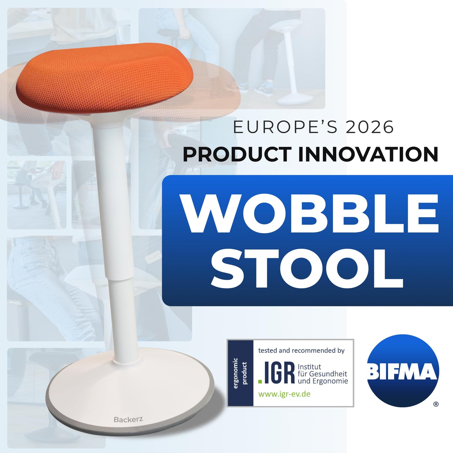 Standing Desk Stool Chair, Height Adjustable Stool 21-31 inch for Office and Classroom, Swivel seat, Anti-Slip Bottom Ergonomic Wobble Stool with Rocking Motion, Orange