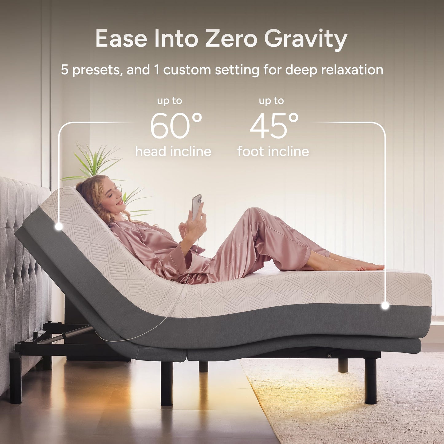 Renanim SF Twin XL Adjustable Bed Frame and Mattress - 14" Cooling Gel Memory Foam - Electric Massage - Zero Gravity - Wireless Remote for Head & Foot Incline - Underbed Night Lights & 4 USB Ports