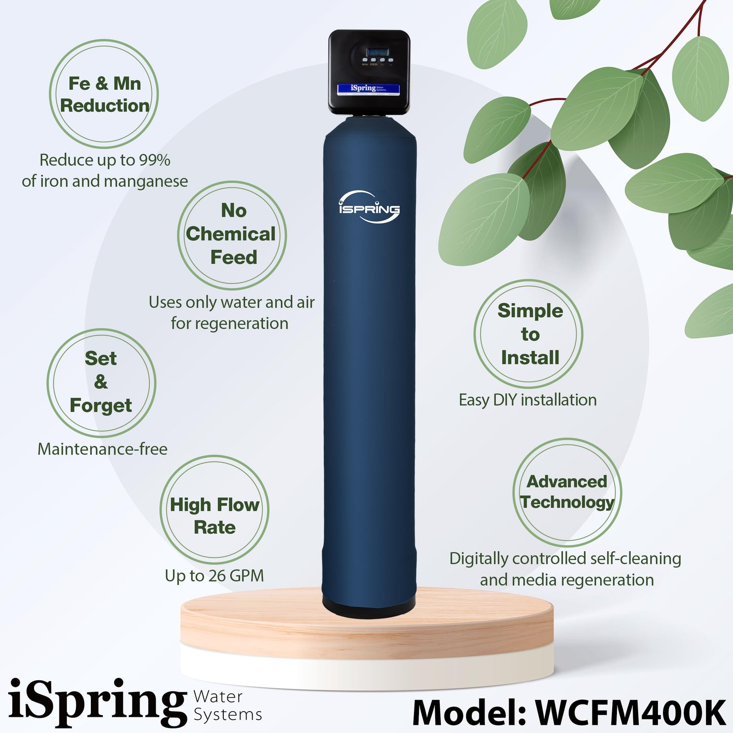 iSpring WCFM400K Whole House Iron and Manganese Water Filter System, Digital Control with Automatic Regeneration & Air Injection, Set & Forget Design