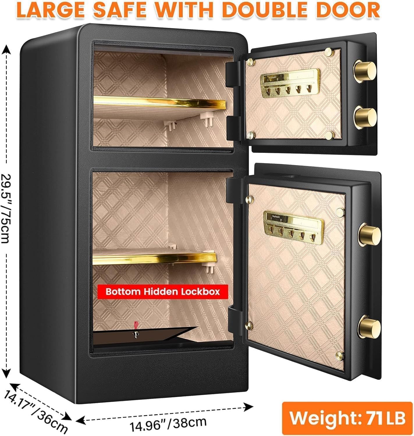 7.5 Cuft Extra Large Safe Box Fireproof Waterproof, Fire Proof Safes With Double Door, A4 Fireproof Bag, Digital Keypad & Spare Key, Smart Alert, Safes For Home Use Fire And Water Proof