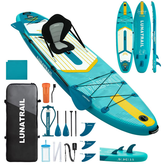 【11'×34"】 Extra Long/Extra Wide Premium Inflatable Stand Up Paddle Board (SUP) – Portable & Lightweight for Yoga, Surfing | Complete Kit with Paddle, Pump, Bag | Durable Design (Light Blue)
