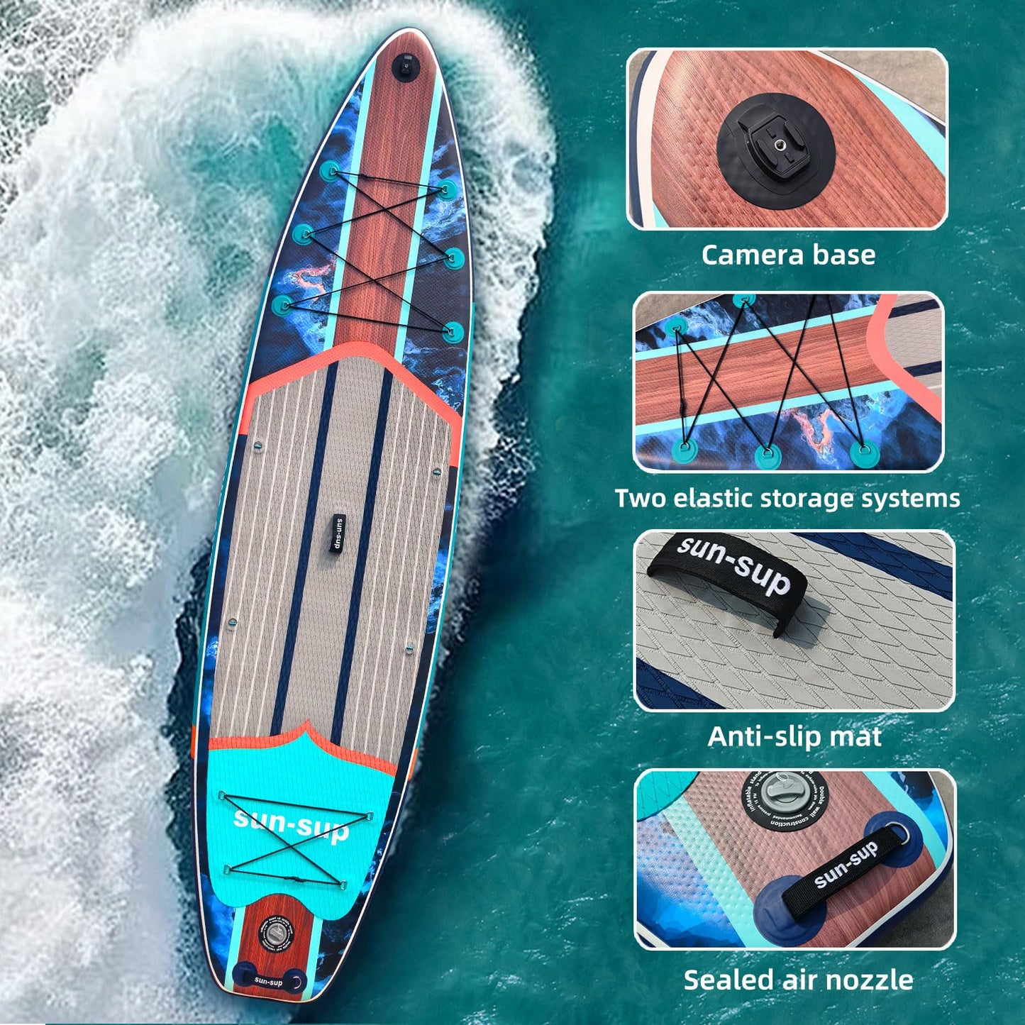 SUN-SUP 11ft Inflatable Stand Up Paddle Board for Adults, All-Around Board with Stable Non-Slip Deck, Ideal for Fishing, Surfing & Water Sports