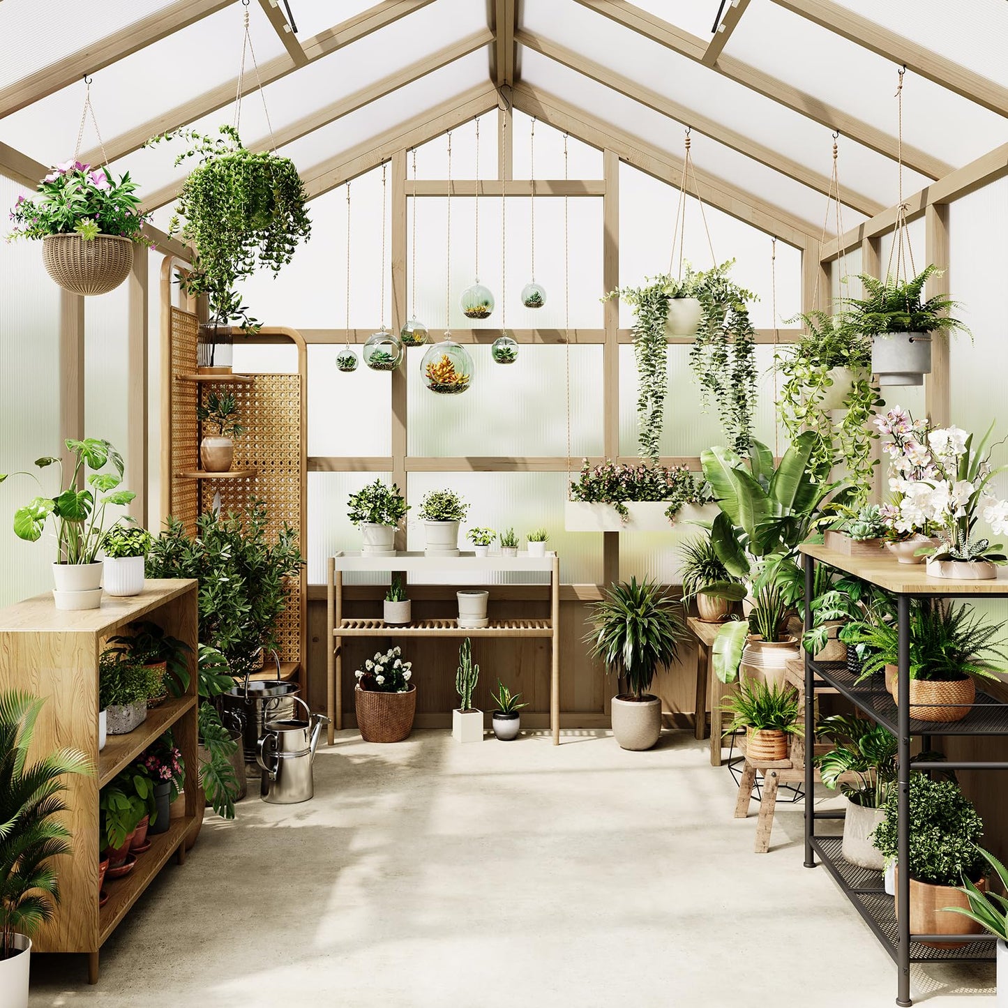 8x8FT Wooden Greenhouse, Greenhouses with Lockable Door, Wood Frame & Adjustable Vent, Greenhouse with for Outdoor, Garden, Yard, Light Brown