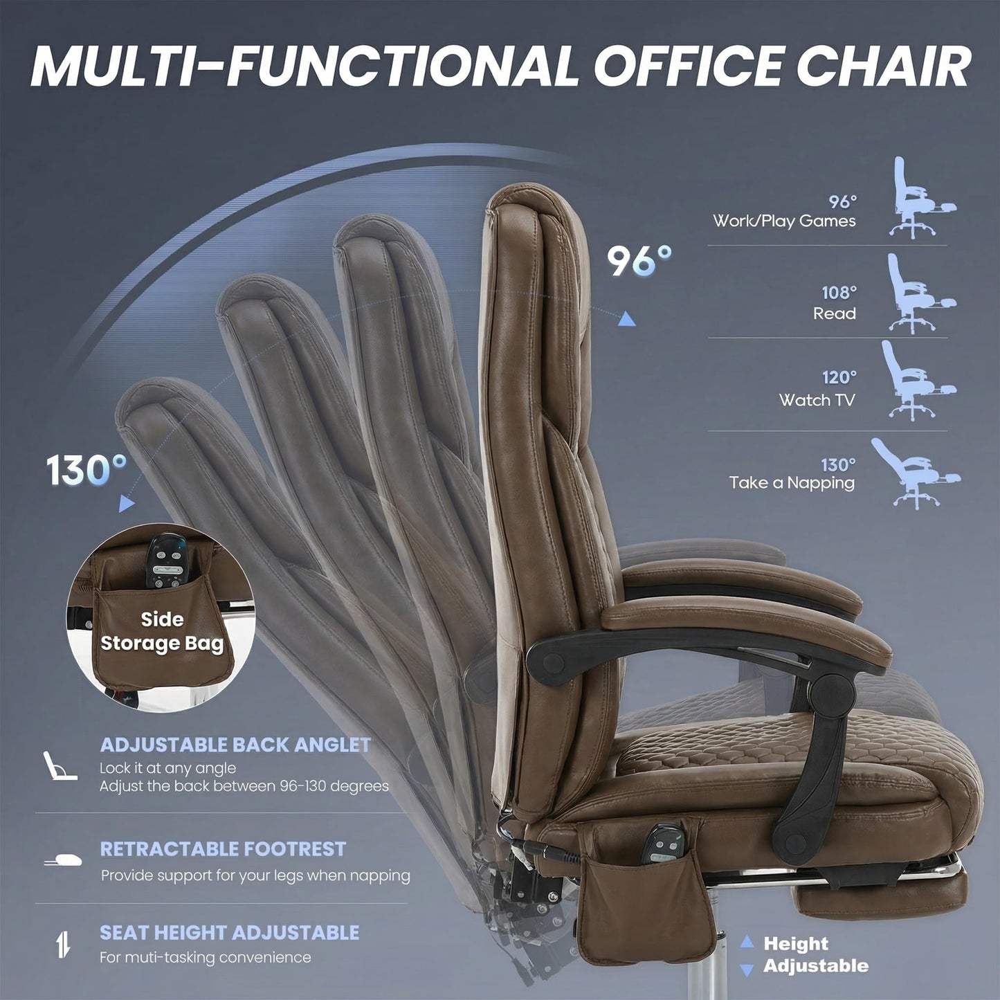 MALOL Massage Office Chair Set of 2 with 3-Level Heat and Footrest – 20-Min Easy Assembly, 300 lbs Big and Tall Desk Chair, PU Leather Ergonomic Executive Computer Chair with Side Pocket, Brown