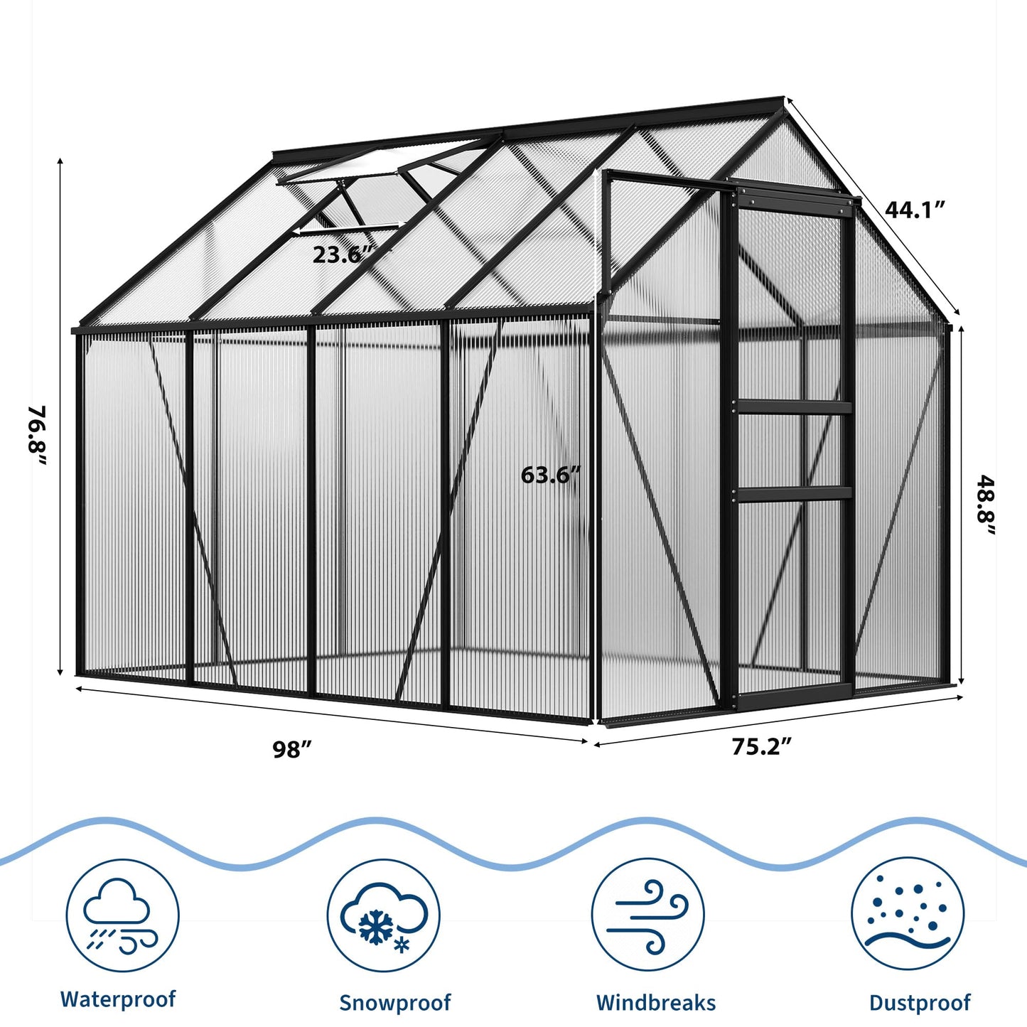 IDEALHOUSE 6 x 8FT Greenhouse for Outside, Polycarbonate Greenhouses with Aluminum Frame, Sliding Door, Adjustable Roof Vent for Backyard, Outdoor Green Houses Garden Backyard, Patio