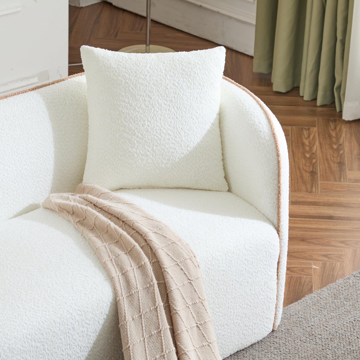 Christopher Knight Home Audie Modern Minimalist Living Room Boucle Fabric Upholstered 3-Seater Sofa Couch,Ergonomic Lounge Couch Seating,Soft Padded Cushion,Wooden Frame,Bedroom/Home Office,White