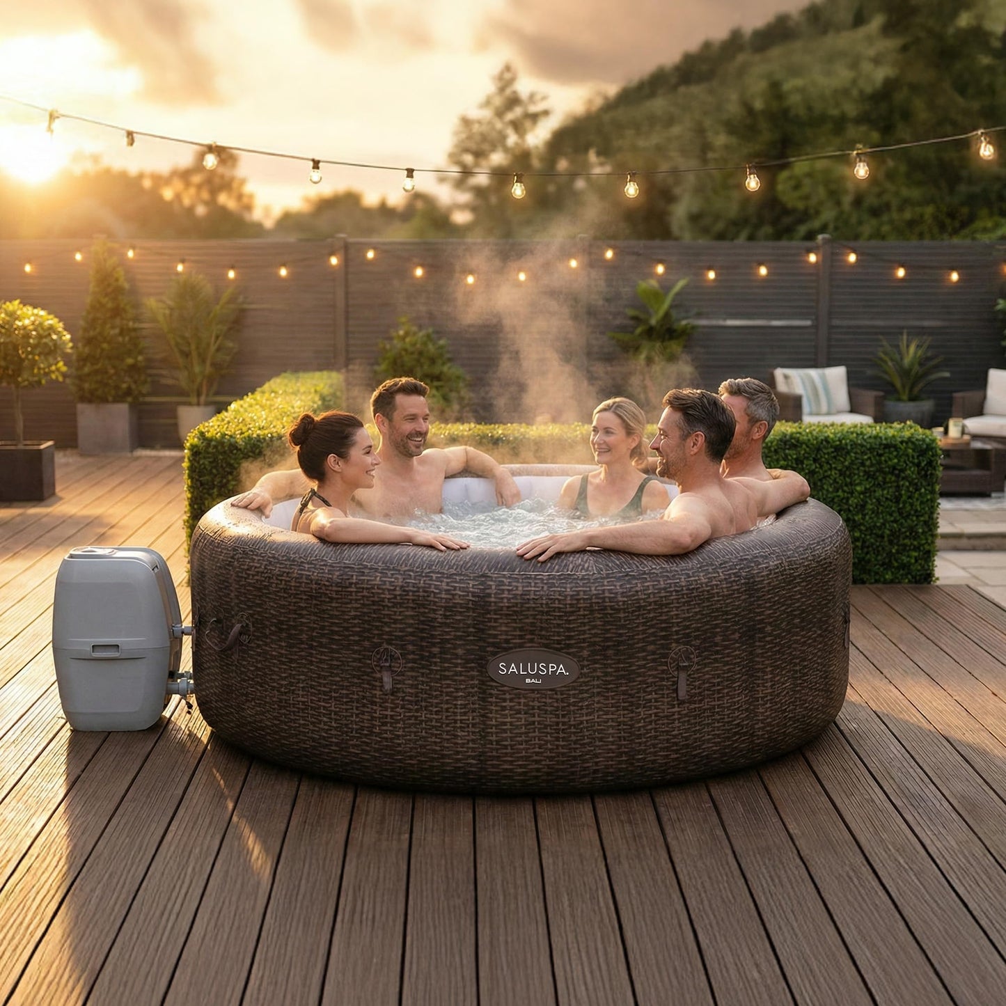 Bestway SaluSpa Bali 5 to 7 Person Inflatable Hot Tub, Round Energy-Efficient Portable Outdoor Spa with 180 AirJets, 85" x 28"