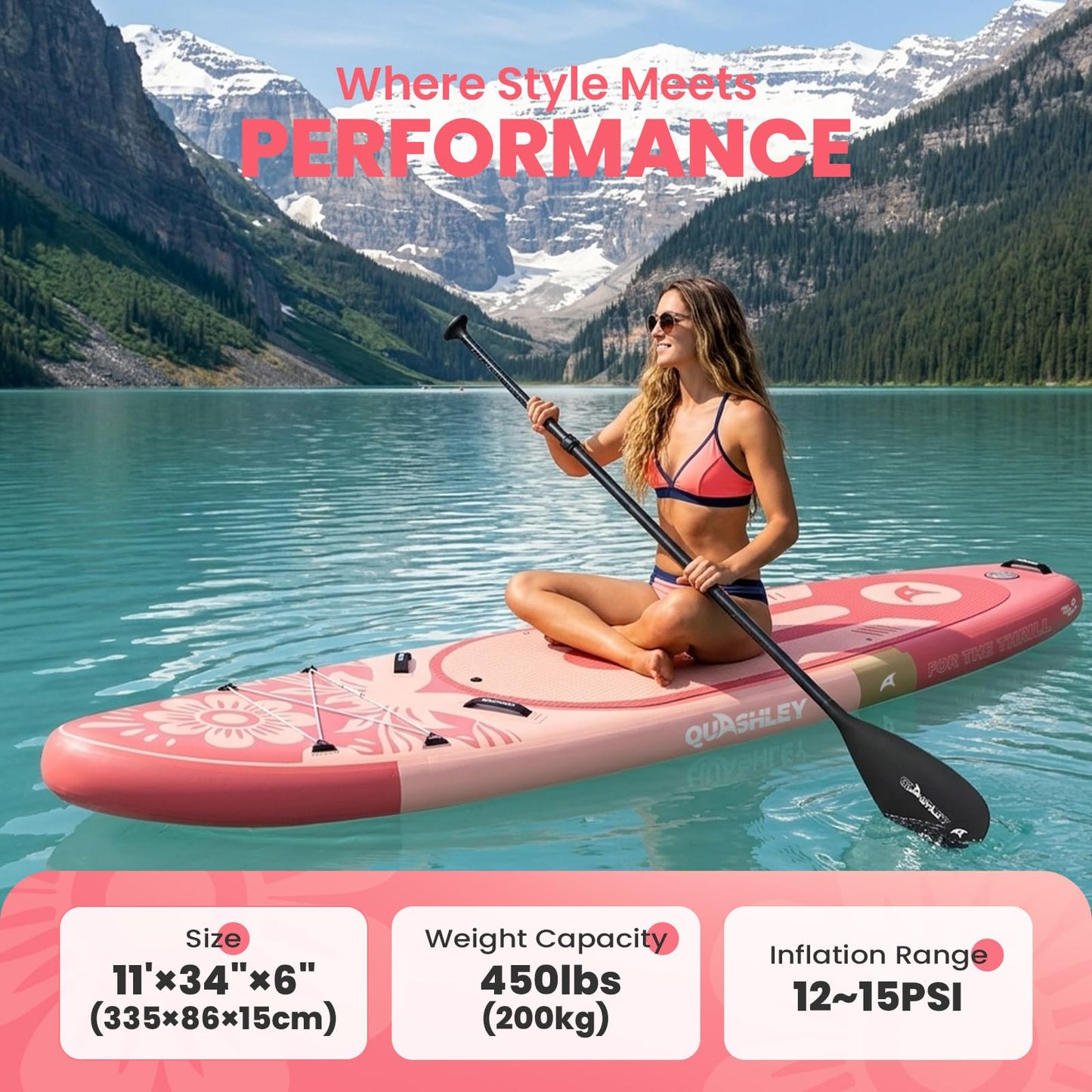 Quashley Inflatable Stand Up Paddle Board - All-Round SUP for Yoga,Fishing,Touring | Portable,Stable,Lightweight with Non-Slip Deck & Paddle for Beginners & Family Fun Whis-P