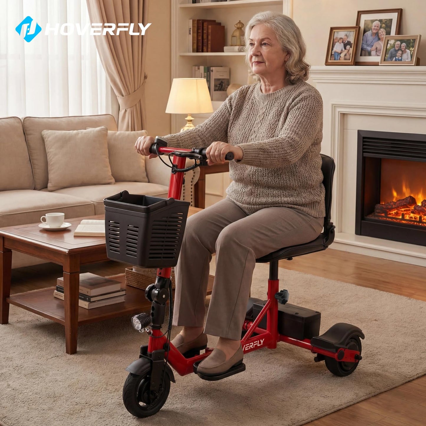 Hoverfly T3 Folding Powered Mobility Scooter for Seniors, Portable 3-Wheel E-Scooter with Seat, 13-Mile Range Safe LiFePO4 Battery, 264 lbs Load &Solid 8" Tires, Fits in Car Trunks for Daily Rides Red