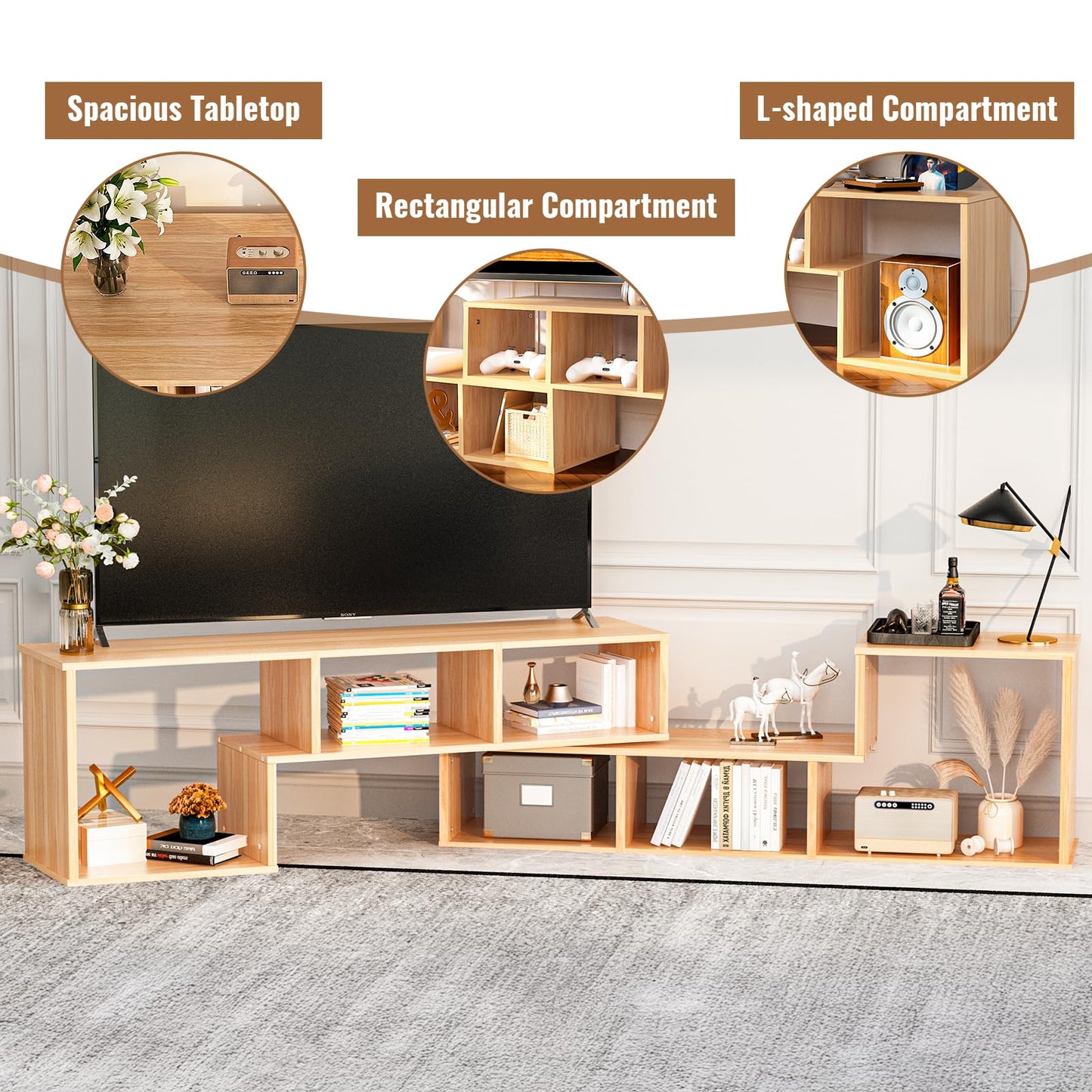 Recaceik Cube Bookshelf 2 Shelf Bookcase L-Shaped TV Console Stand Modern Entertainment Center with Open Storage Shelves for CDs/Movies/Books for Living Room, Bedroom, Home Office (Oak)