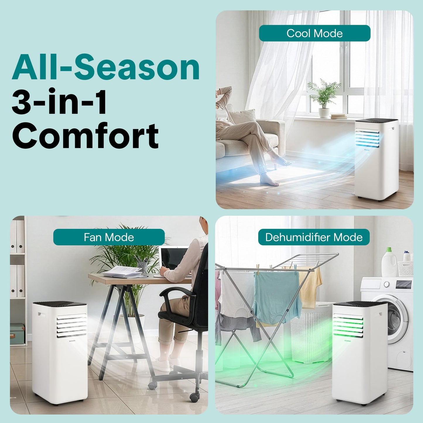 SereneLife 8000 BTU Portable Air Conditioner, Small AC with Dehumidifier and Fan, Mini AC Unit with 350 Sq. Ft. Coverage, Timer Settings Up to 24 Hours, Includes Remote Control Window Mount Kit