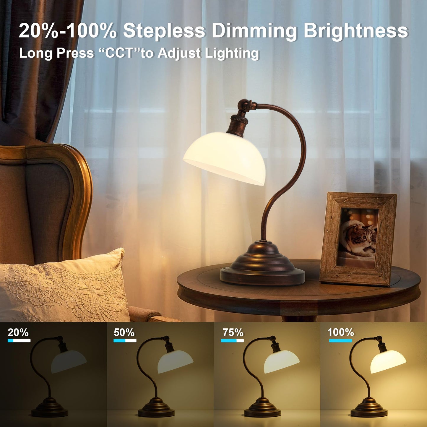 KARTOOSH Cordless LED Desk Lamp, Dimmable 3 Color, Rechargeable, 180? Swing Arm, Oil Rubbed Bronze, Model RS329BBR-1A