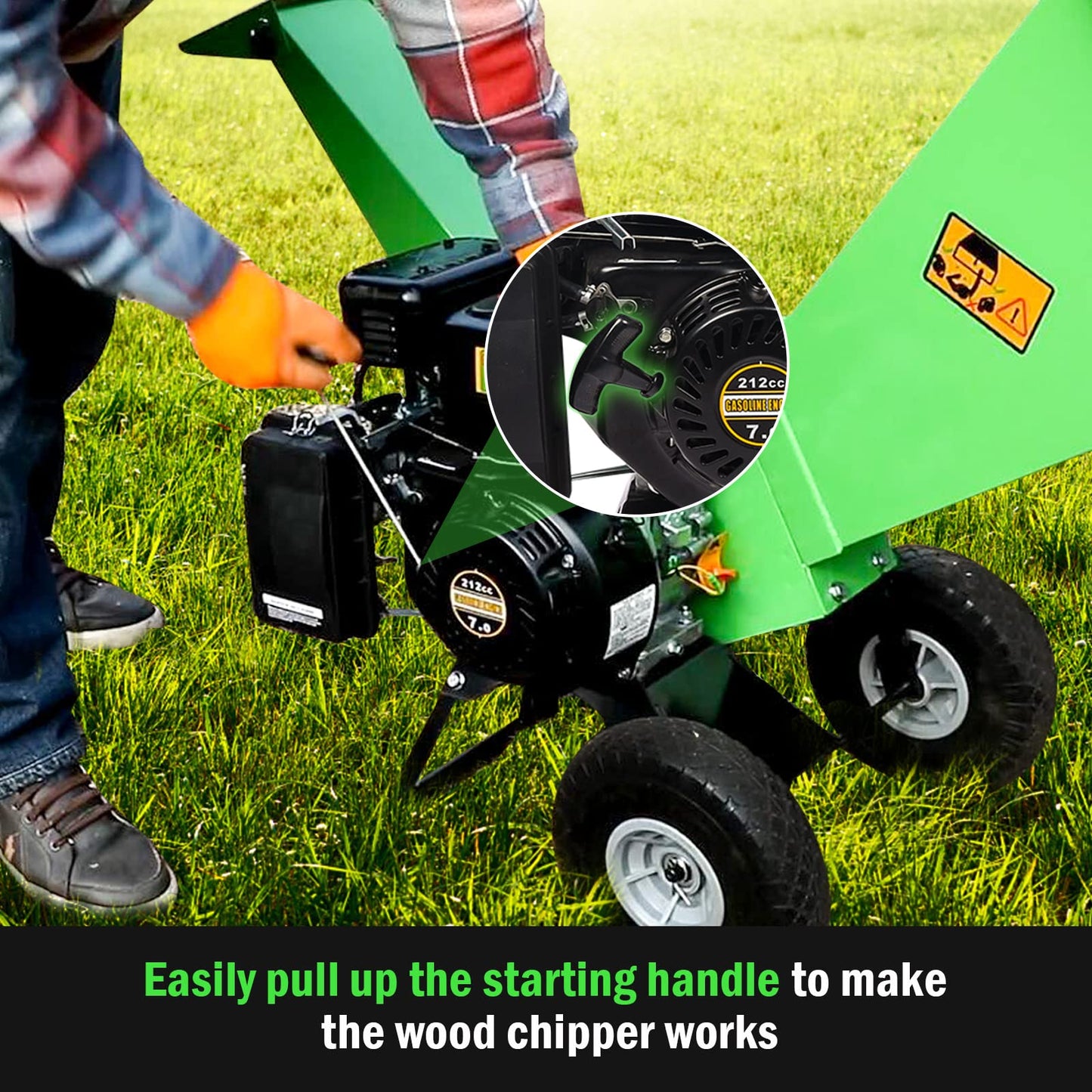 GARDENBEAUT R30 Wood Chipper 7HP Gas Powered, 3" Inch Max Cutting Diameter, All Steel Construction, Heavy Duty Shredder Mulcher 15: 1 Reduction