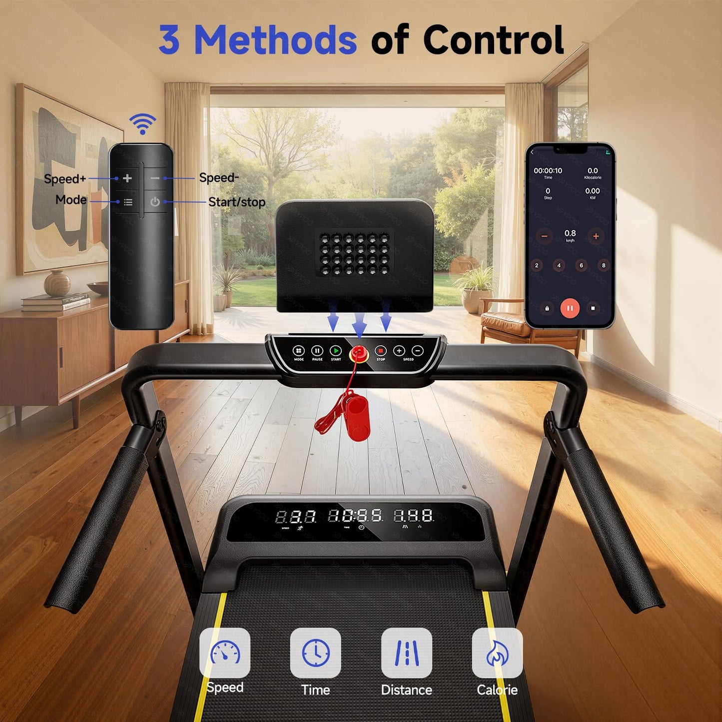 YPOO Foldable Treadmill with Incline, Walking Pad with Handle Bar 3 Level Incline, Portable Folding Treadmills for Home/Office 300 Lbs Capacity, Quiet Desk Treadmill with Remote Control & APP