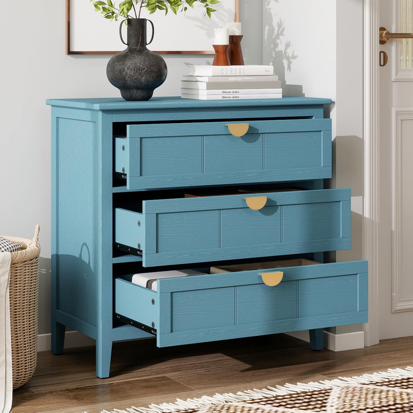 Nightstand Bedside Table End Table Storage Chest Cabinet (Blue(3 Drawers))
