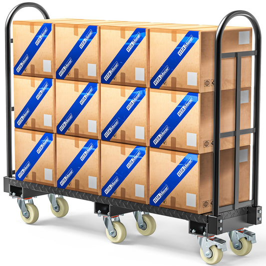 YITAMOTOR Narrow Aisle U-Boat Platform Truck Dolly, 2000LBS Heavy-Duty Utility Cart w/ 6 Wheels & 2 Brakes & Dual Removable Handles for Warehouse/Manufacturing Plant/Logistics Center(63"x15.75"x60.8")