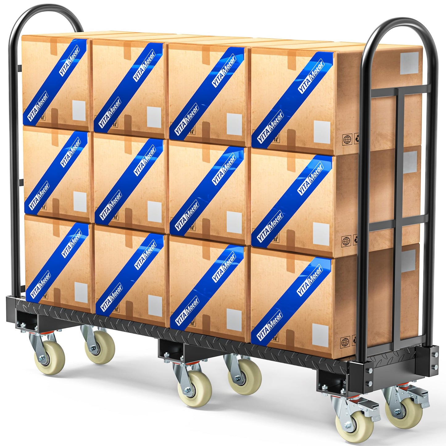 YITAMOTOR Heavy Duty U-Boat Platform Truck, 63" L x 15.75" W x 60.8" H Narrow Aisle U-Boat Cart with Thick Steel Deck 2000 Lb. Capacity, Industrial Uboat Utility Cart with 6 Swivel Casters & 2 Brakes