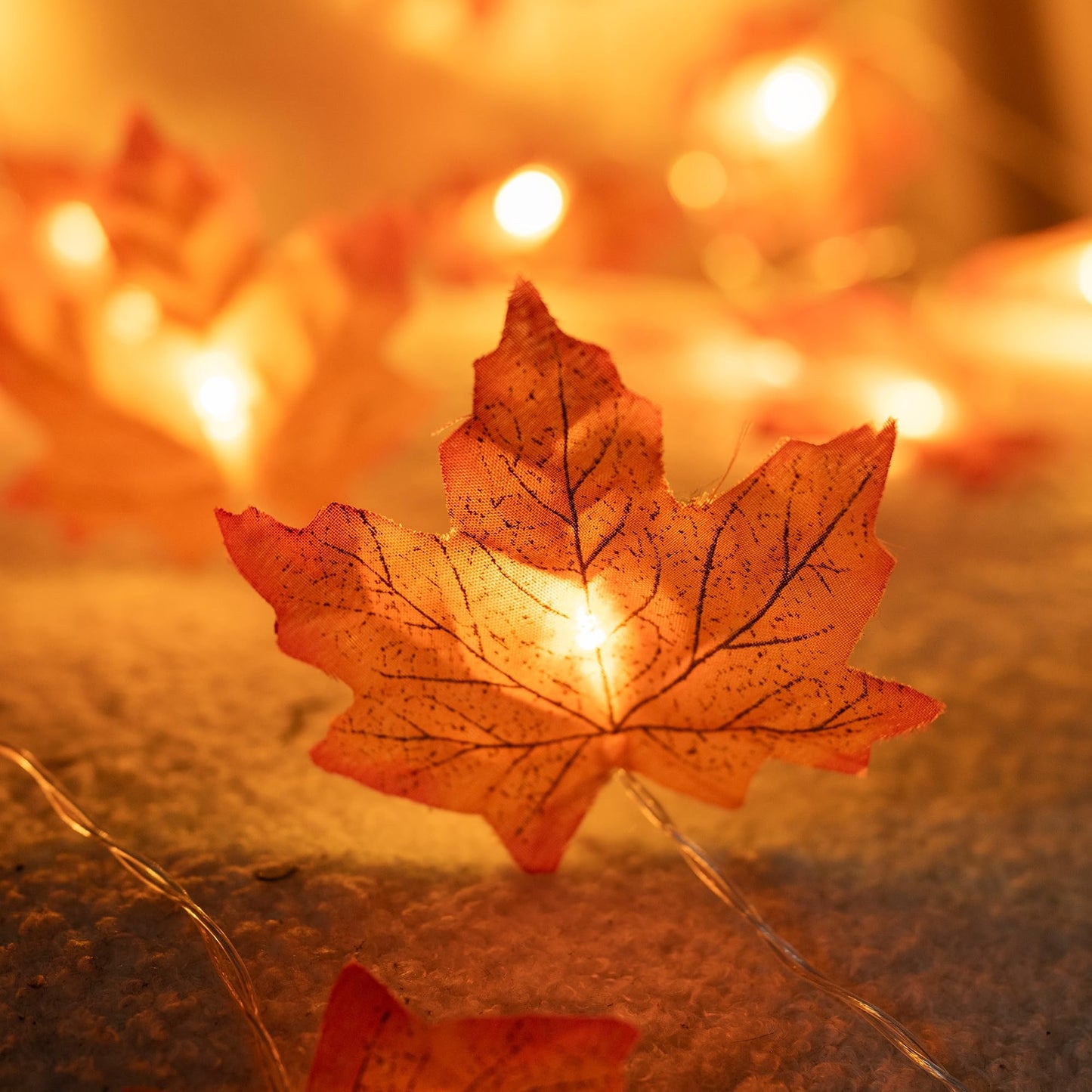 Dazzle Bright Maple Leaf String Lights, 40FT, 80 LED, Battery Operated, 4 Pack, Orange, Fall Thanksgiving Indoor Outdoor Decor