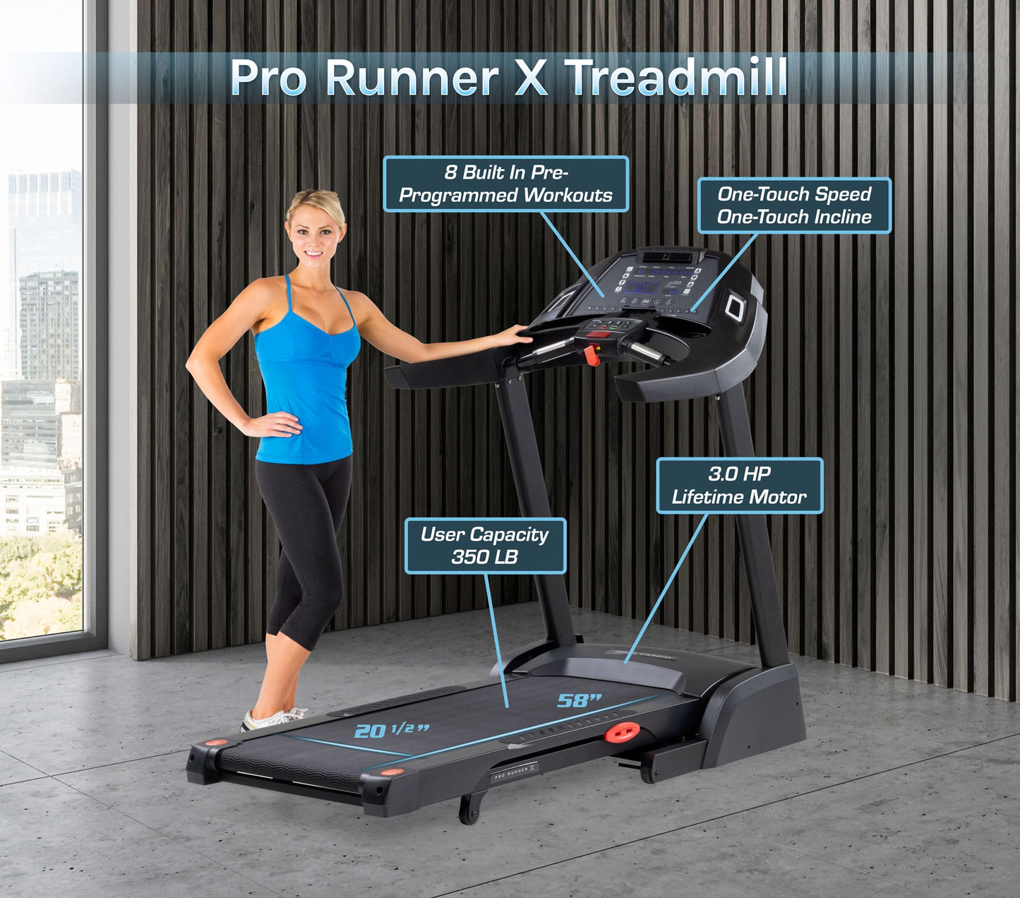3G Cardio Pro Runner X Treadmill - Heavy Duty Home Construction - FreeSync FTMS Bluetooth Connectivity - Low 6.5" Step-up Height - Foldable Compact Storage - Orthopedic Belt - 350 lb Capacity