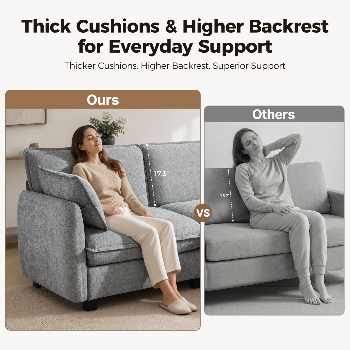 MCombo 117" Oversized Cloud Sectional Couch, Sectional Sofa with FSC Certified, U Shaped Couch with Ottoman for Living Room, Chenille S0701 (Grey)