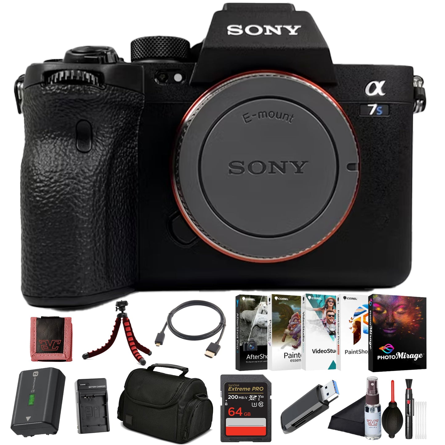 Sony α7S III Full-Frame Mirrorless Camera Body (ILCE-7SM3/B) – 12.1 MP BSI Sensor, 4K 120p 10-Bit Video | 64GB Memory Card, NP-FZ-100 Battery, Photo Software, Case, External Charger and More