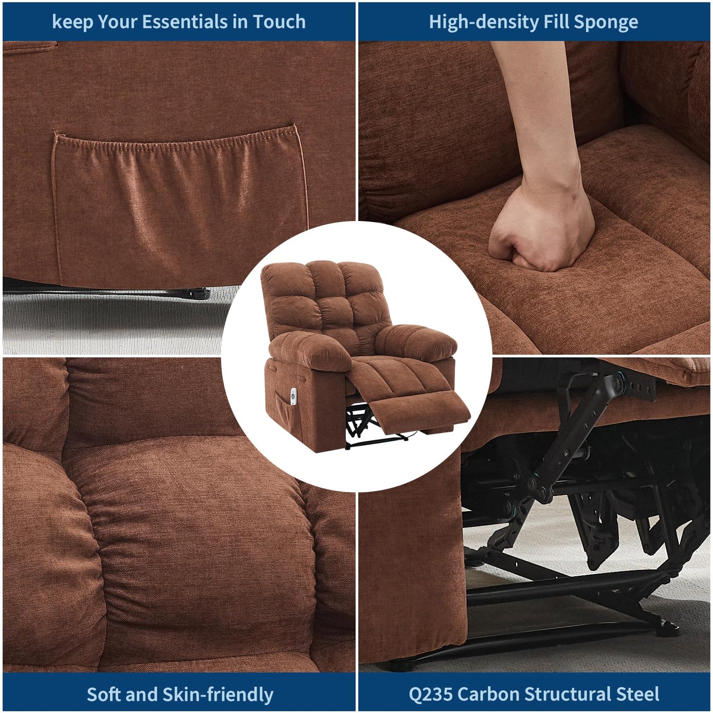 Garvee 21.4in Wide Recliner Chair,Massage & Heat Recliner Chair for Adults,Home Theater Seating with Lumbar Support,Ergonomic Breathable Fabric Nursery Rocking Chairs for Living Room