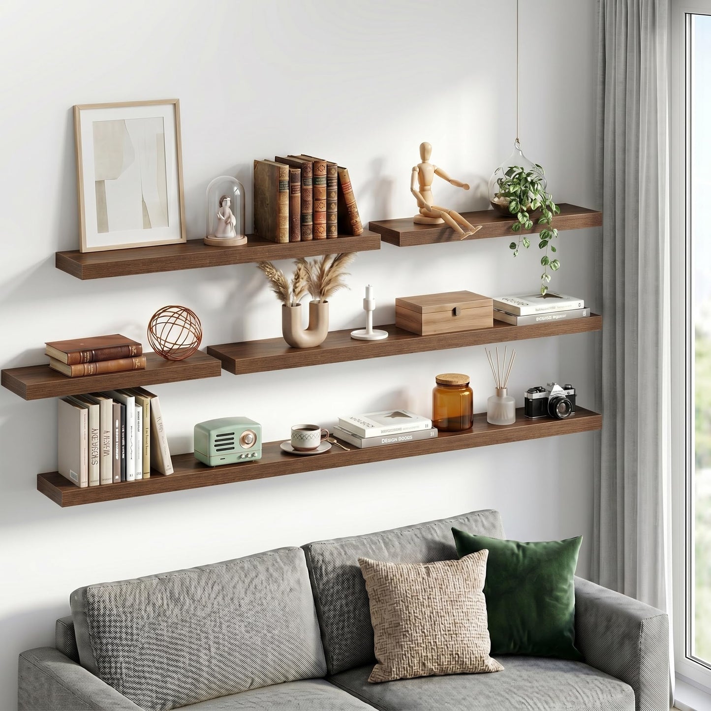Fun Memories 72 Inch Floating Shelves - Fireplace Mantel Shelf - Deep Wall Mounted Wood Storage Shelf for Bedroom, Kitchen, Farmhouse - 2 Pack, Walnut