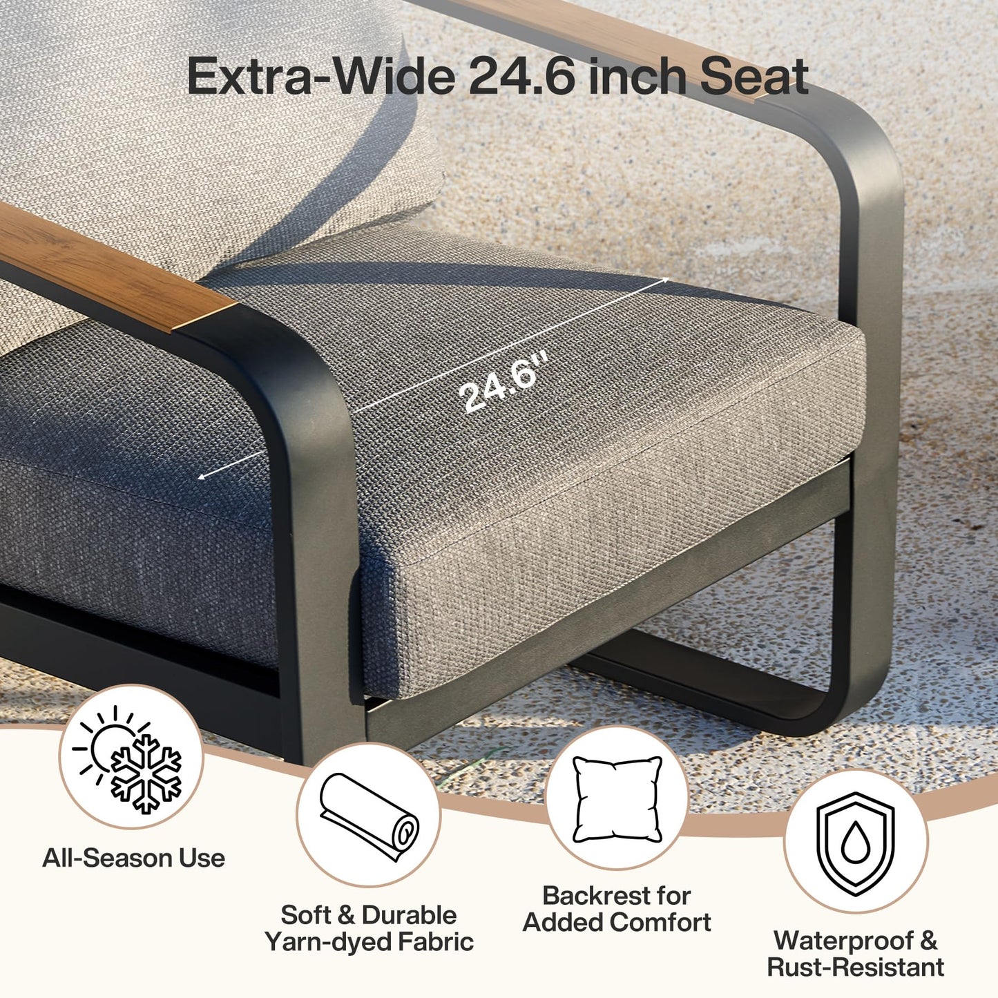 Tribesigns 3-Piece Outdoor Patio Furniture Set with 2 Armchairs & 1 Side Table, Modern Metal Patio Bistro Set with 6'' Thick Cushions, All-Weather Conversation Set for Balcony, Porch, Gray