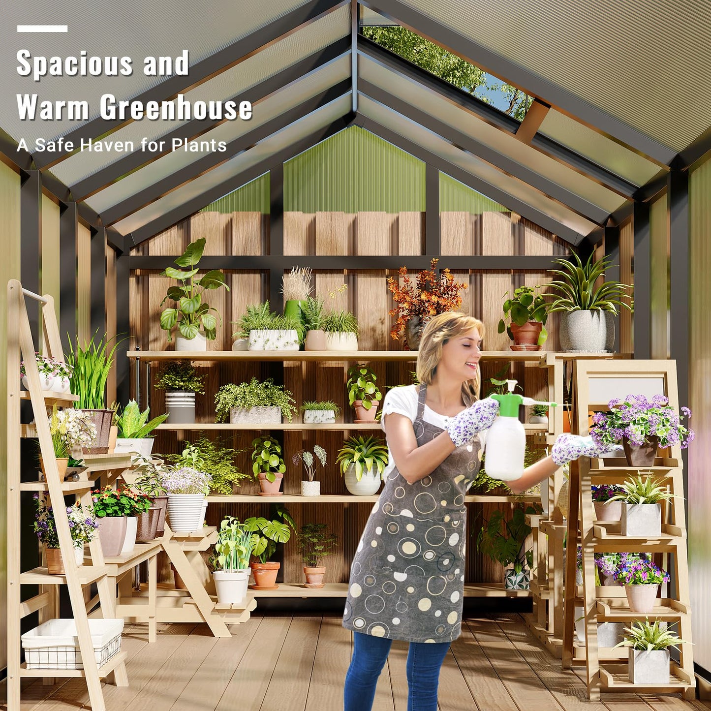 6X8FT Greenhouse, Aluminum Polycarbonate Green House, Green Houses for Outside with Sliding Doors, Ourdoor Greenhouse with Ajustable Roof Vent, Withstands Bad Weather for Garden, or Backyard, Black