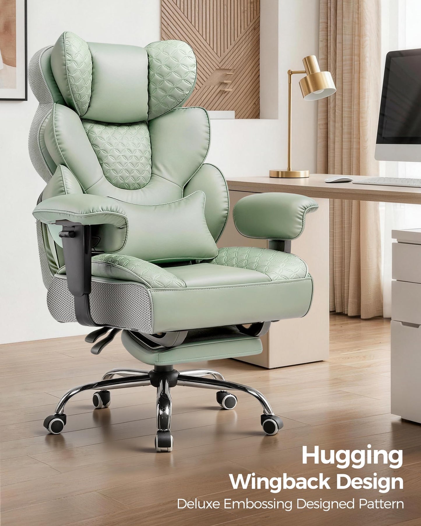 COMHOMA Big and Tall Office Chair with Upgrade Footrest, Heavy Duty Gaming Chair High Back Executive Chair with Spring Lumbar Support for Lower Back Pain Relief, 150°Reclining Adjustable Armrests