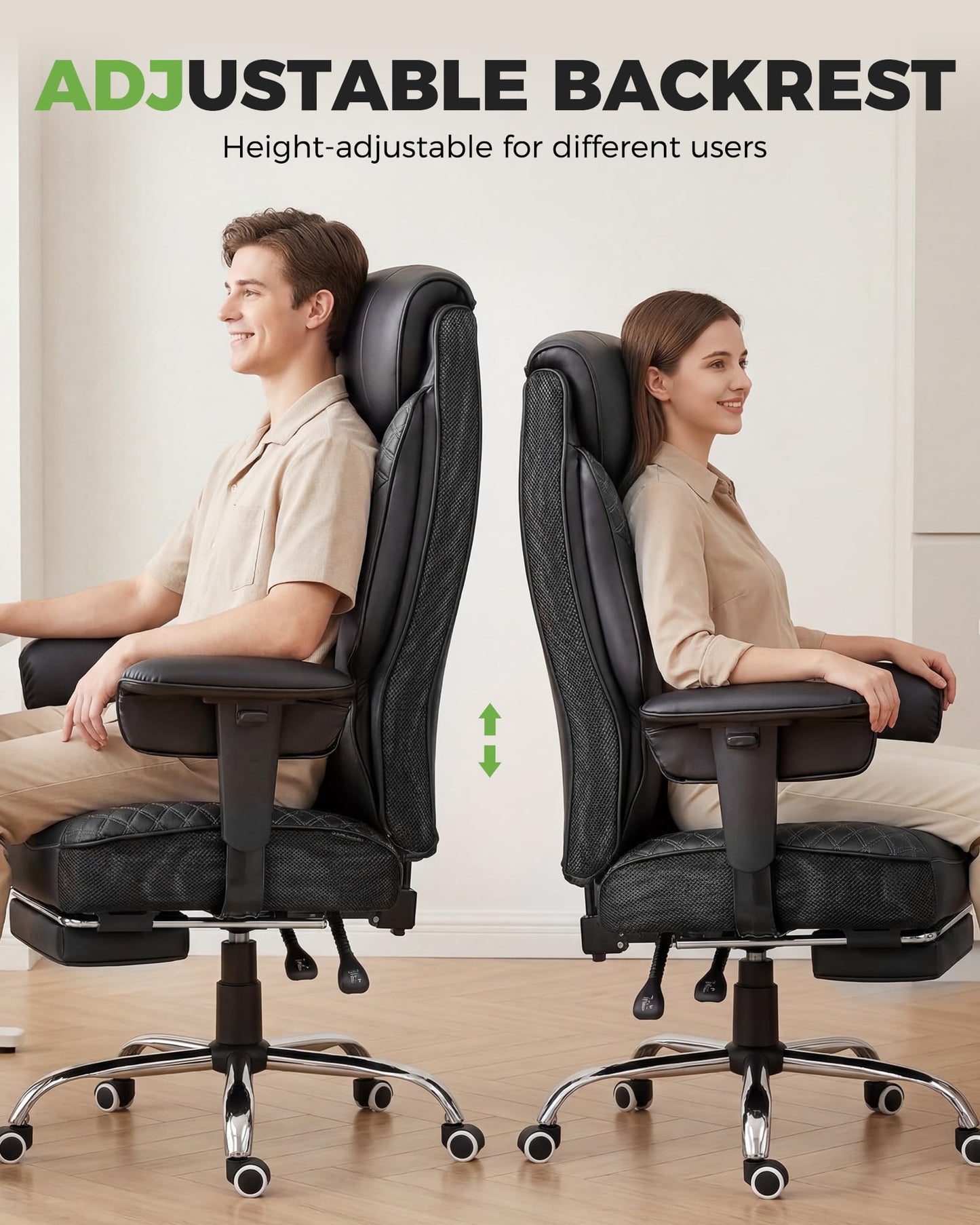 GTPLAYER Big and Tall Office Chair, High Back Computer Gaming Chair with Ergonomic Lumbar Support &Pocket Spring Cushion for Lower Back Pain Relief, Leather Executive Chair with Foot Rest, Black