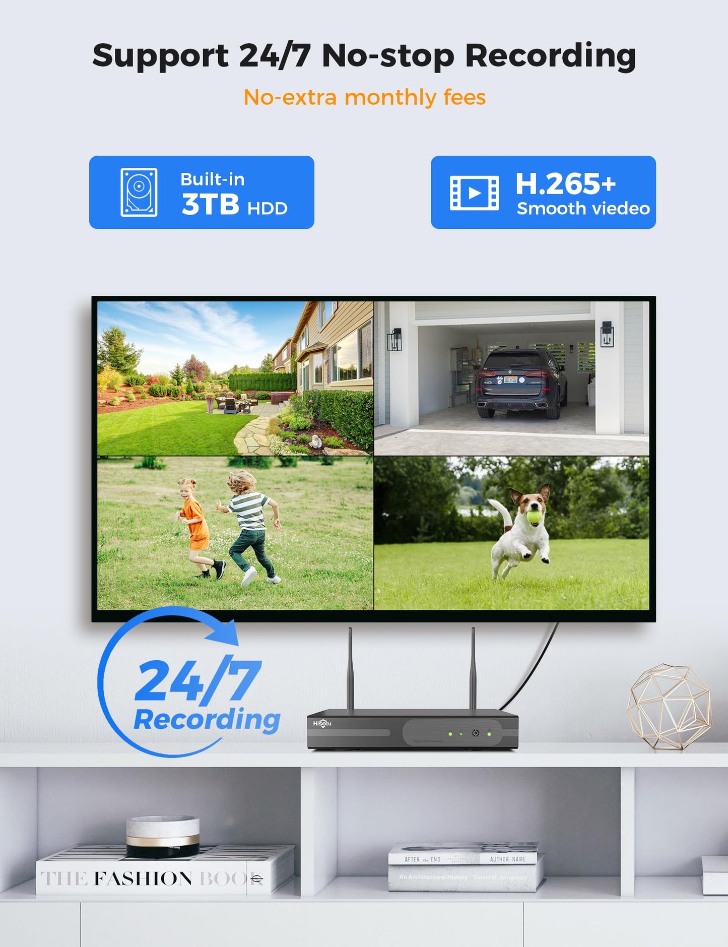 Hiseeu 5MP Wireless Security Camera System, 8PCS PTZ & Bullet Cameras with 3TB HDD, WiFi Pro & Plug-in Connection, IP66 Waterproof, Smart Motion Alerts, Long-Range Signal, 24/7 Surveillance NVR Kit