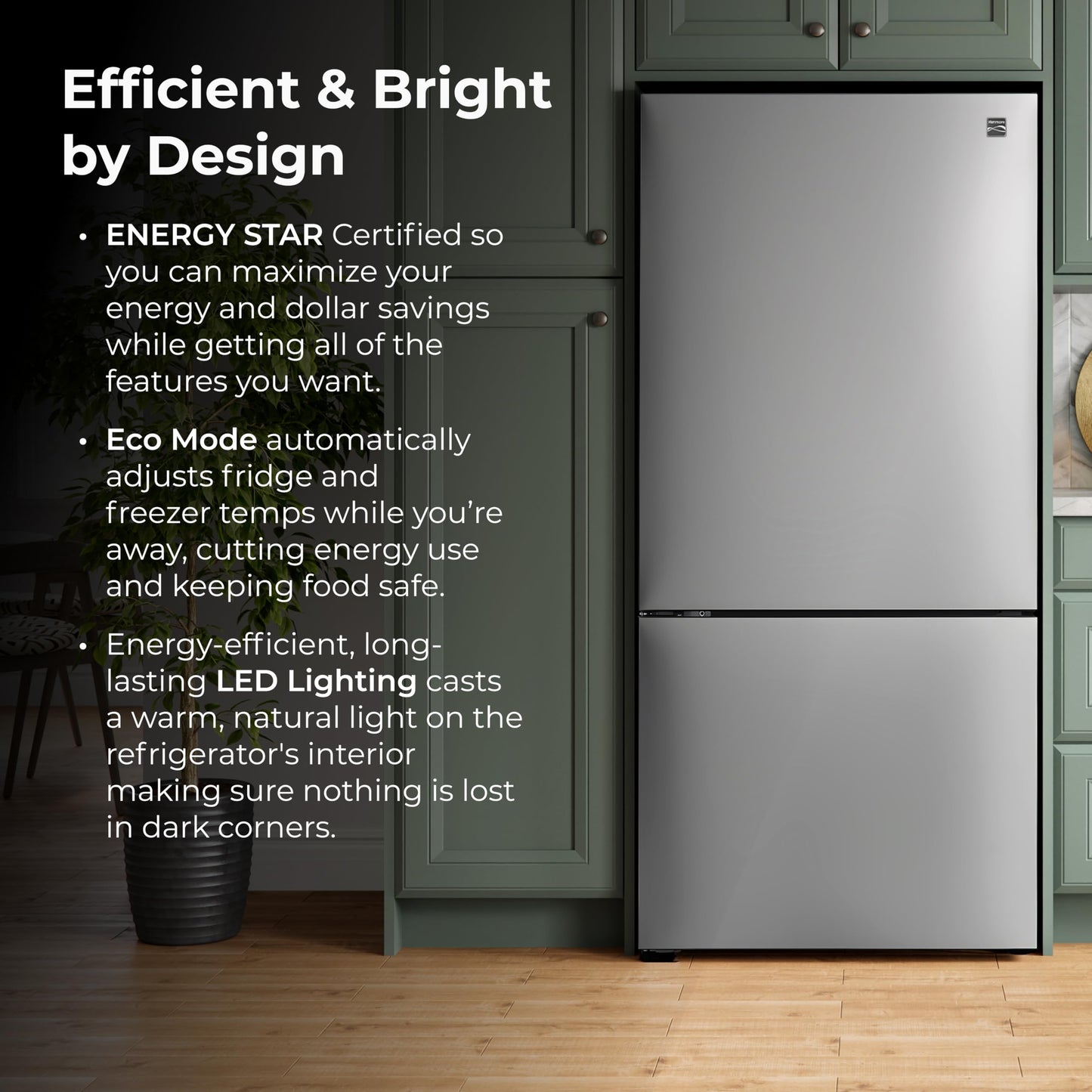 Kenmore 31" Bottom Freezer Refrigerator, Counter Depth - Ice Maker, Adjustable Shelving, Crisper Drawers, ENERGY STAR Certified, 17.8 cu. ft. Capacity, Fingerprint Resistant Stainless Steel