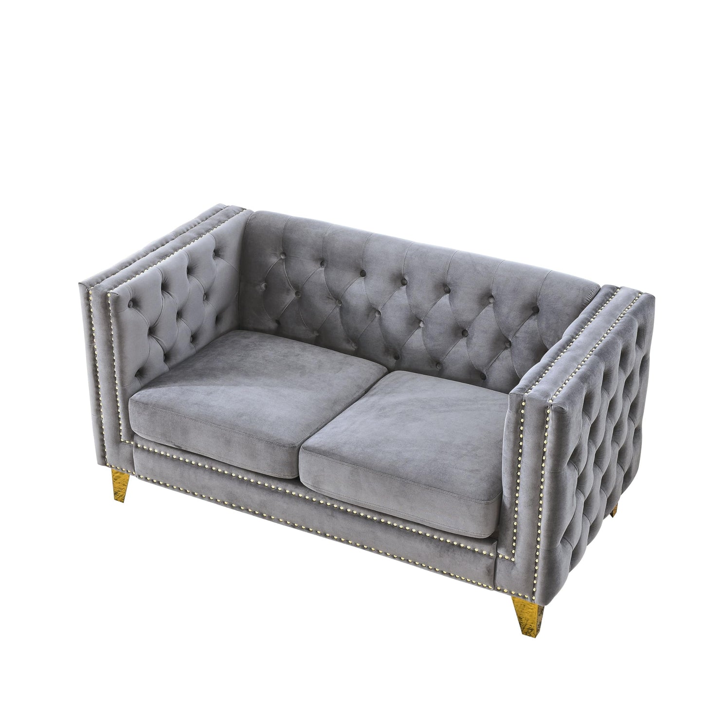 KEIKI Tufted Velvet 3+2 Seat Sofa Couch for Living Room, Buttons Tufted Square Arm Couch for Home Apartment, Gray