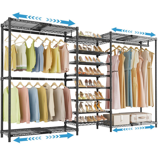 VIPEK S3X Expandable Clothes Rack, Industrial Pipe Closet System Adjustable from 5'11" to 8'7" with 6-Tier Shoe Shelves, Heavy Duty Garment Rack, Space Saving Wall Closet Organizer