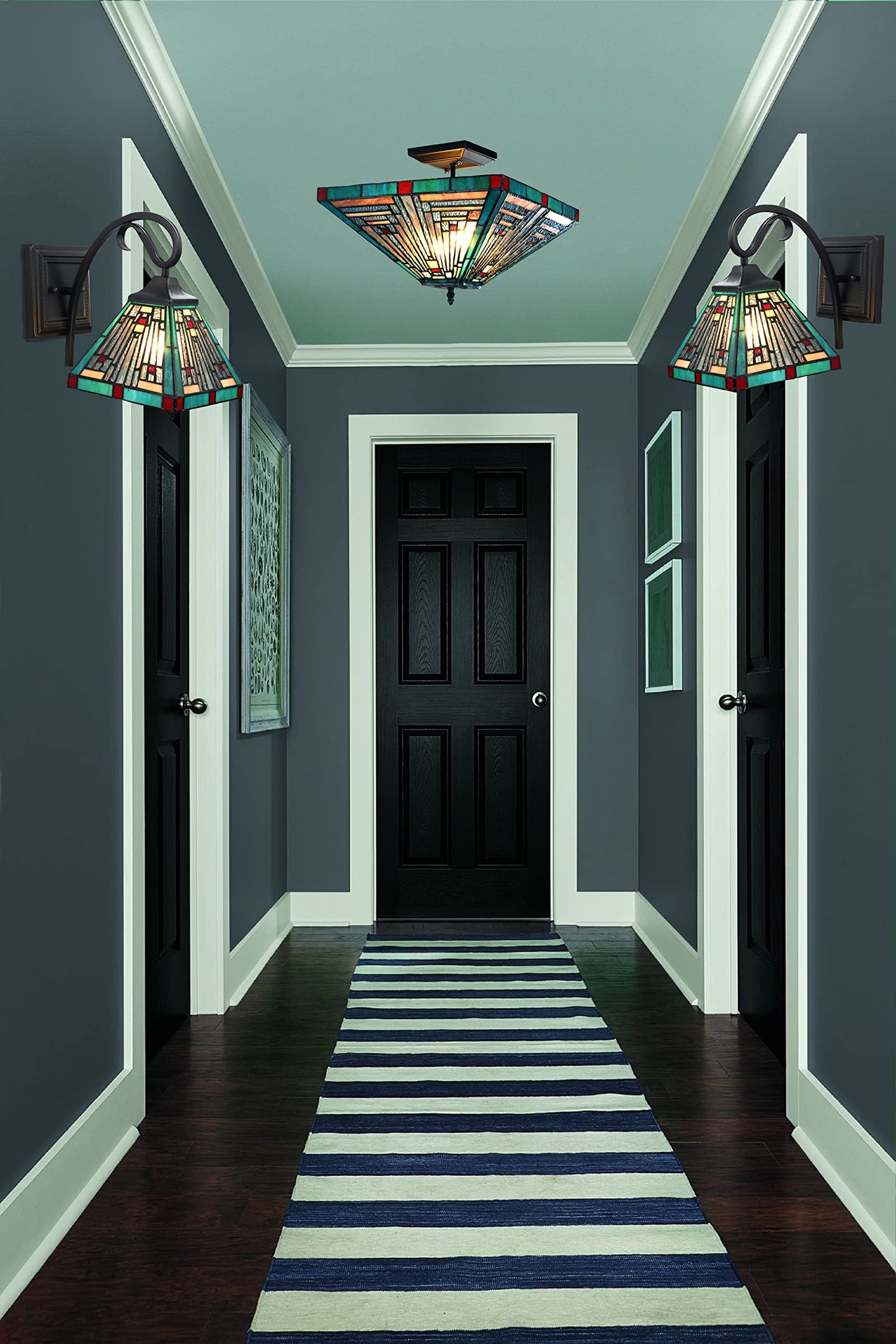 Chloe Lighting Innes Tiffany-Style Wall Sconce 1 Light 8in Wide Multicolor Glass Blackish Bronze Model CH3T359BM08-WS1