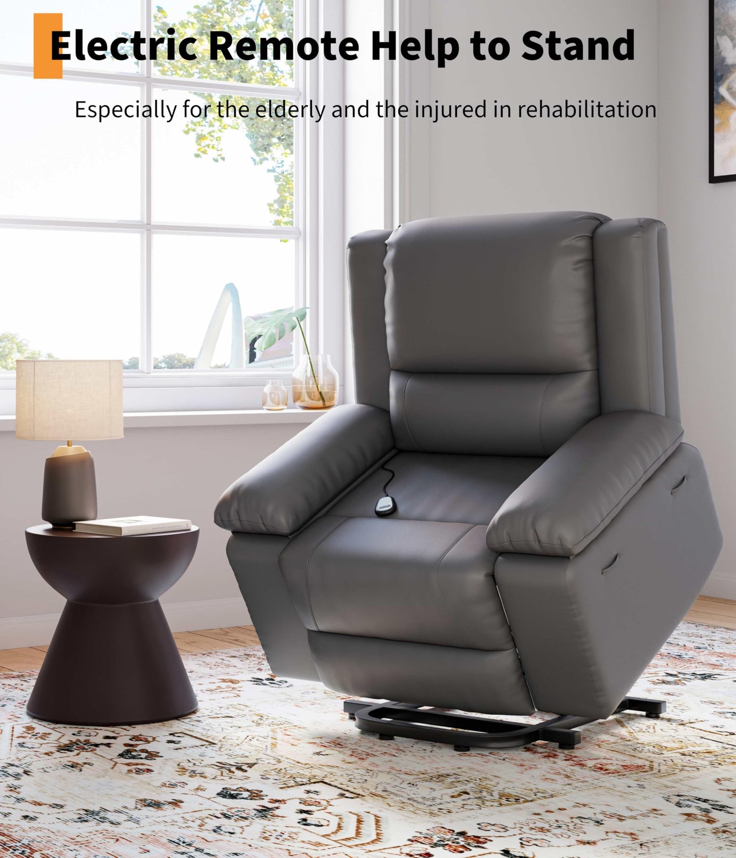 GarveeHome Power Lift Recliner Chair - Heat and Massage, PU Leather Electric Lift Recliner for Elderly & Mobility Impaired，Reclining Sofa with Side Pocket for Living Room