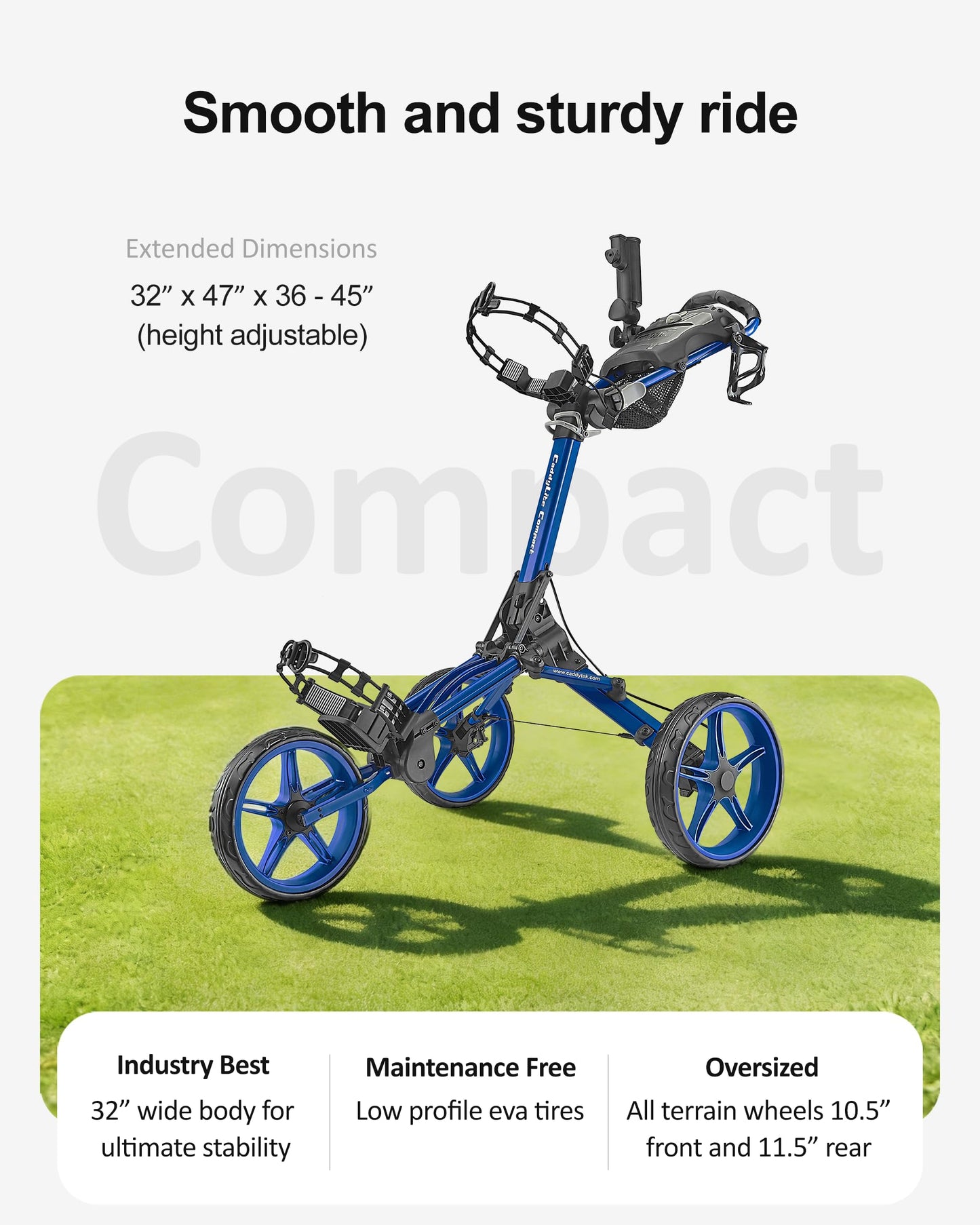 Caddytek CaddyLite Compact Golf Push Cart - Lightweight Aluminum 3-Wheel Foldable Golf Bag Cart with Quad-Fold System, EVA Wheels, Adjustable Handle, Brake, Mesh Net, Umbrella & Drink Holder