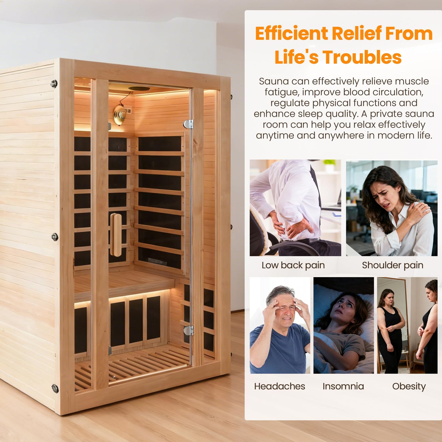 2 Person Infrared Sauna with Bluetooth, 1760W 120V Low EMF with Control Pane Home Indoor Dry Sauna Room for Gym & Spa, Canadian Hemlock